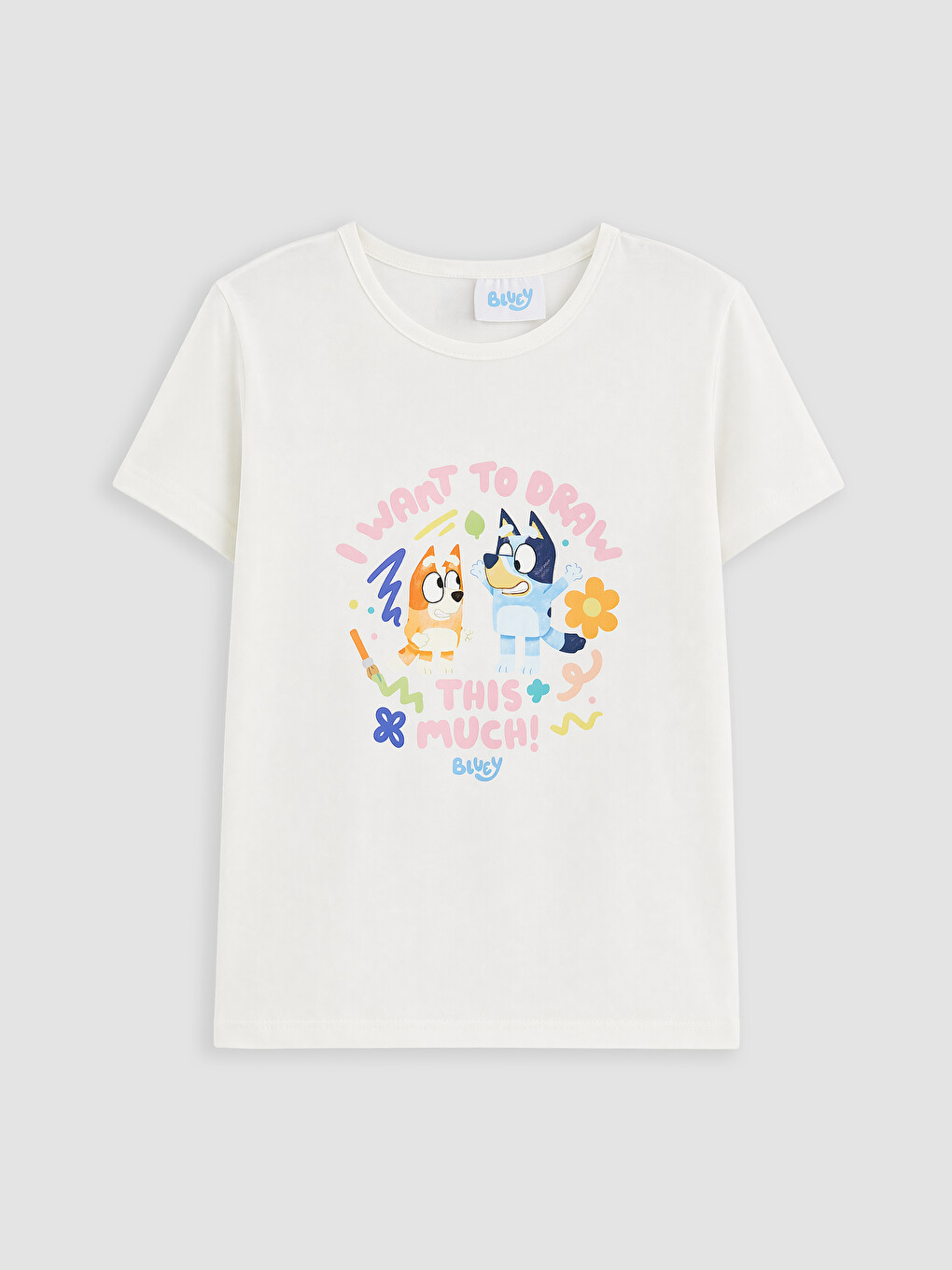 Ekru Bluey Baskılı Kız Çocuk Şortlu Pijama Takımı-1
