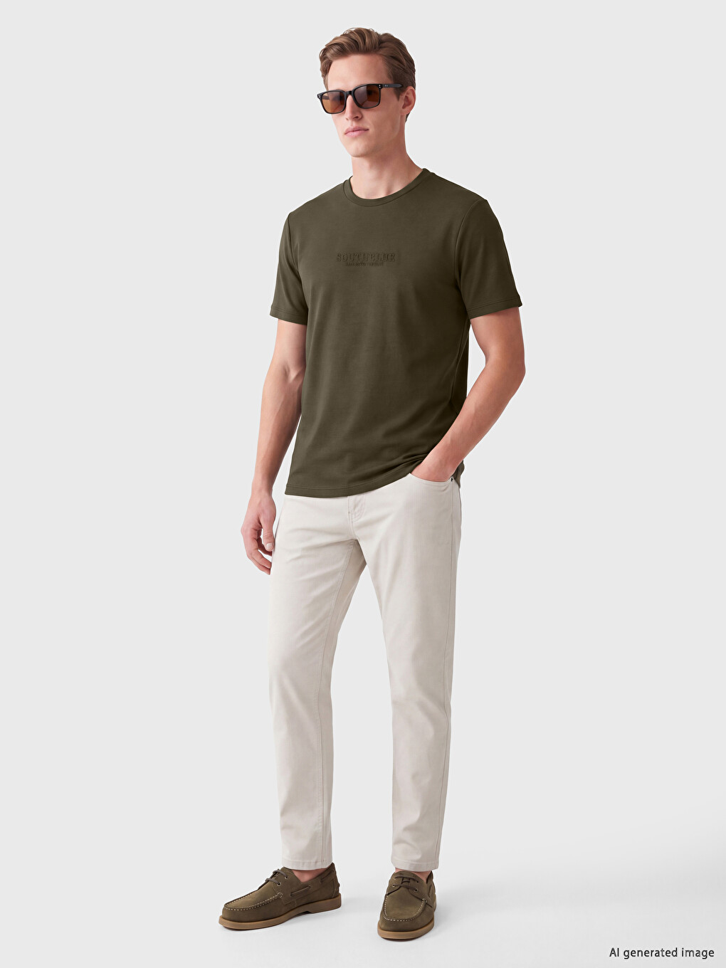 Mashkull Ngjyre Kaki T-shirt-1