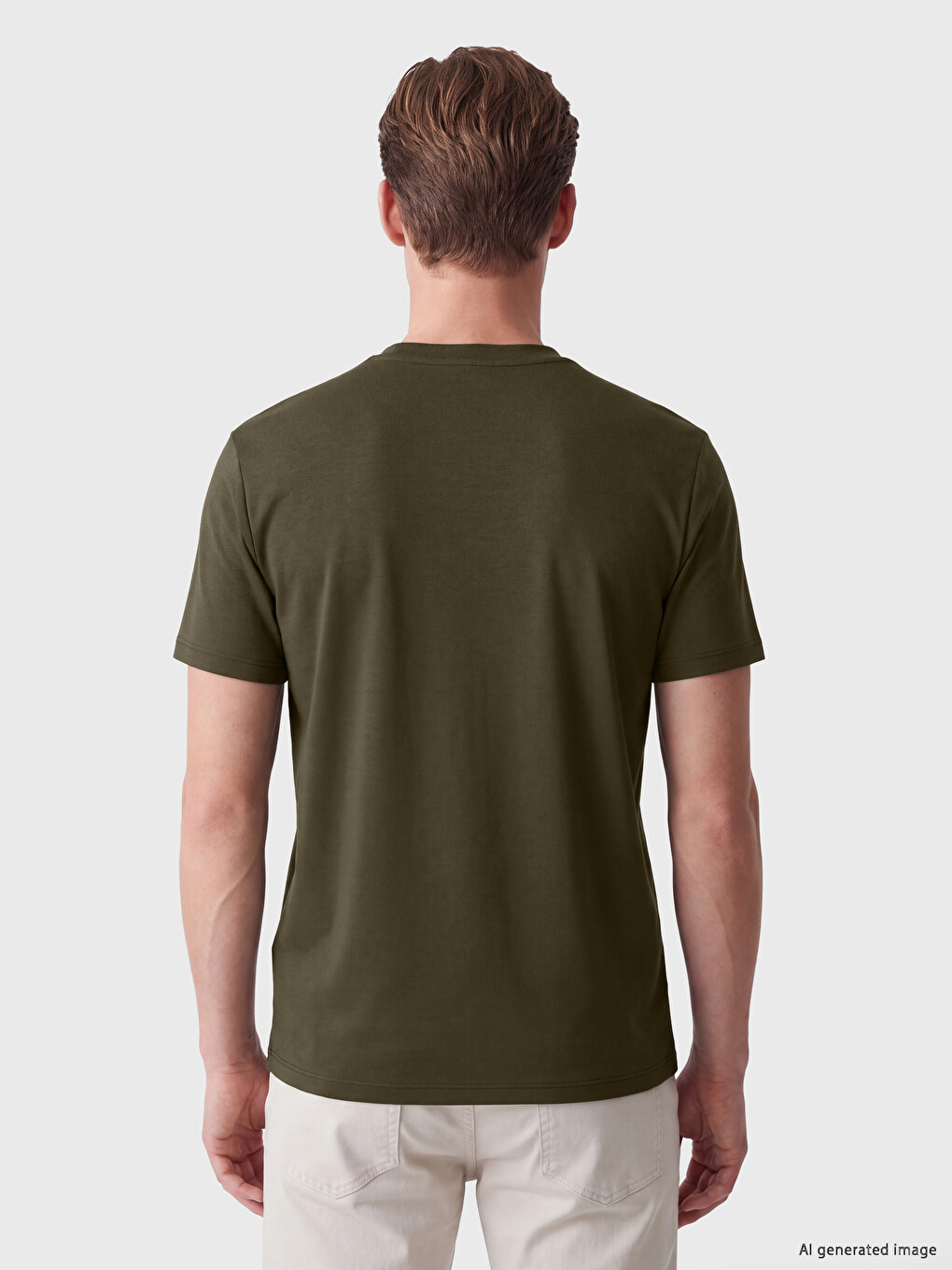 Mashkull Ngjyre Kaki T-shirt-3