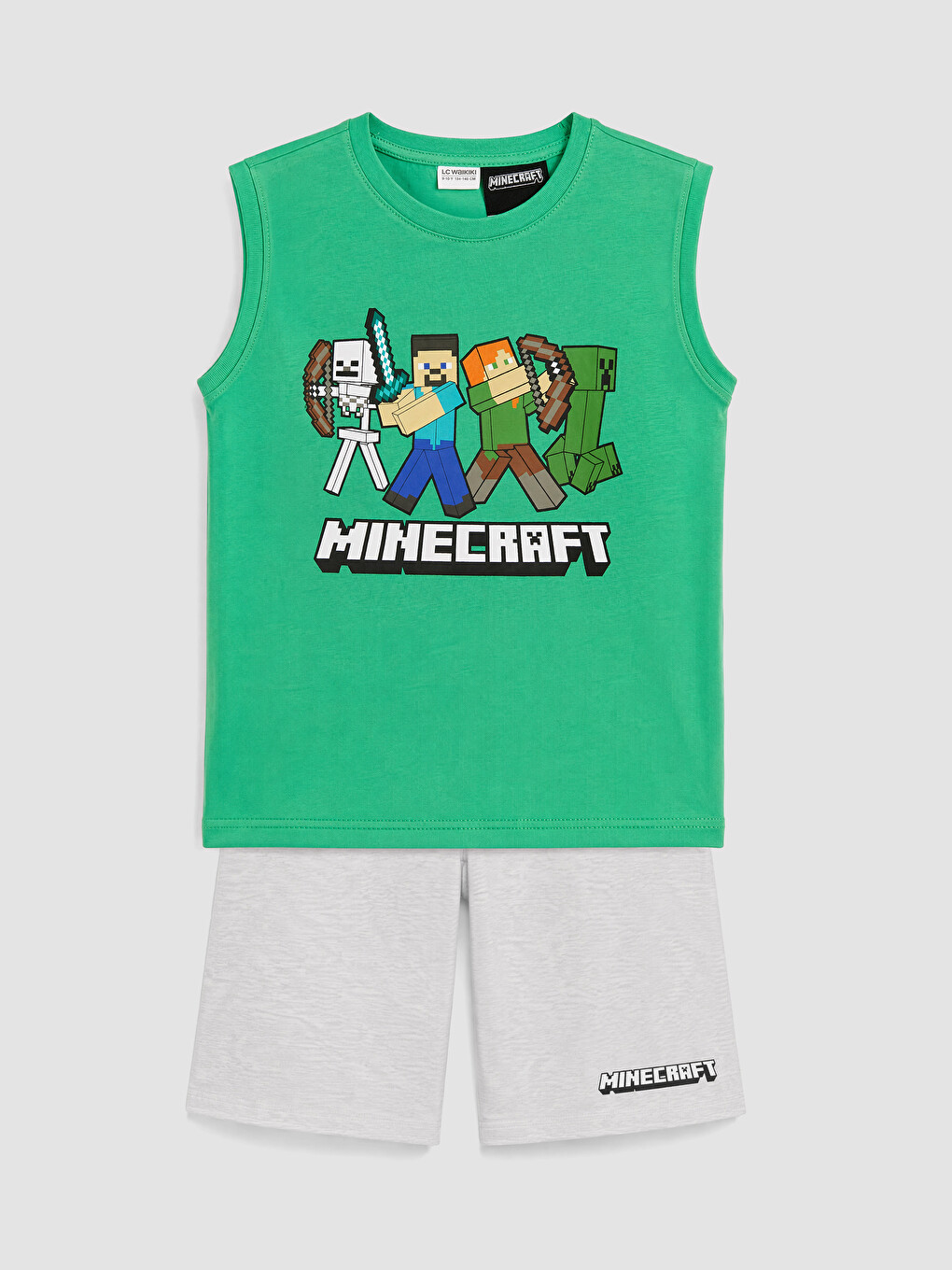 Yeşil Erkek Çocuk Minecraft Baskılı Şortlu Pijama Takımı-1