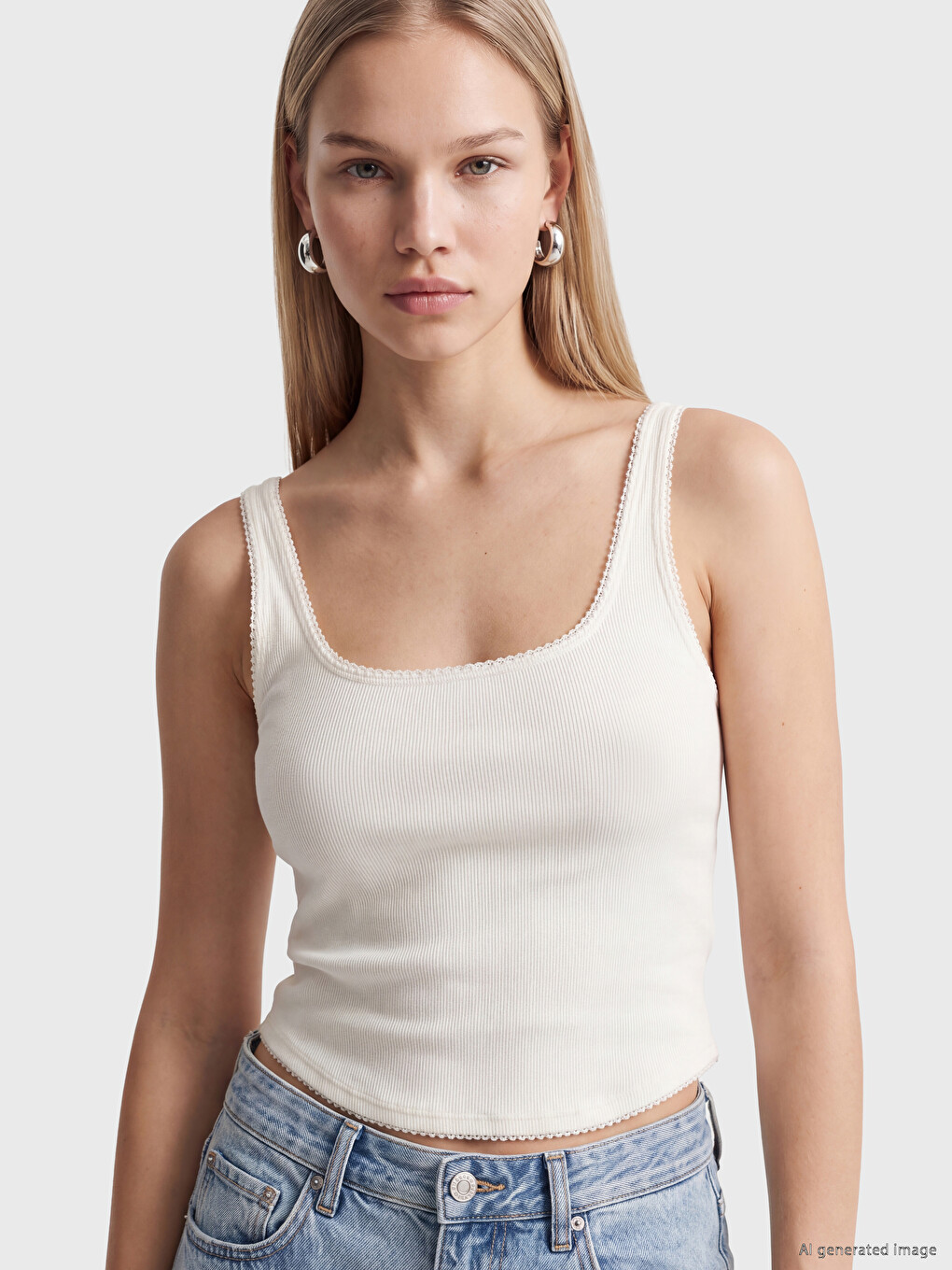 Square Neck Lace Detailed Women's Tank Top