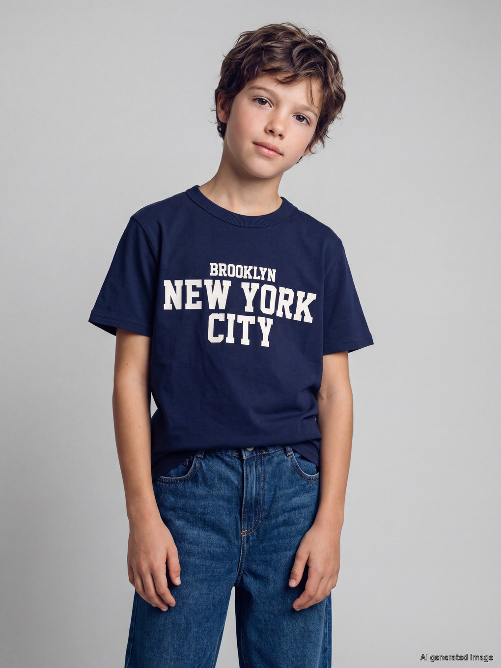 Lacivert New York Baskılı Erkek Çocuk Tişört