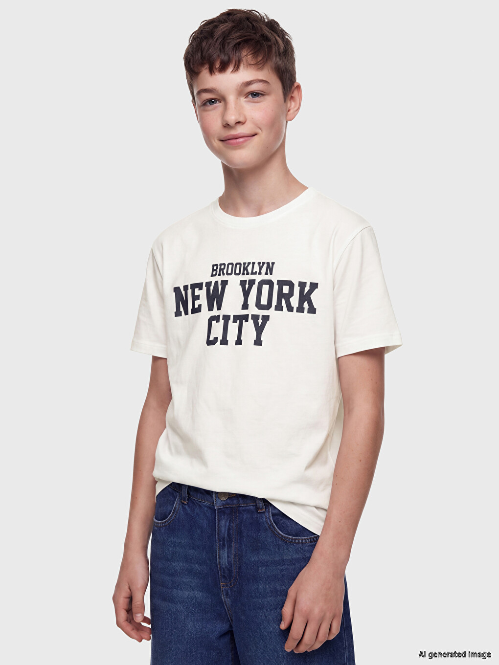 Beyaz New York Baskılı Erkek Çocuk Tişört