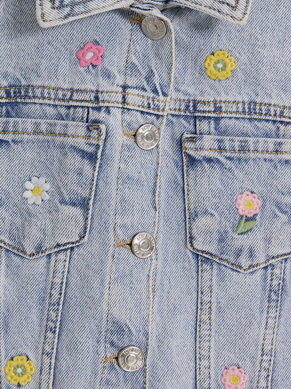Geacă Din Denim Pentru Fete Cu Broderie Florală-1