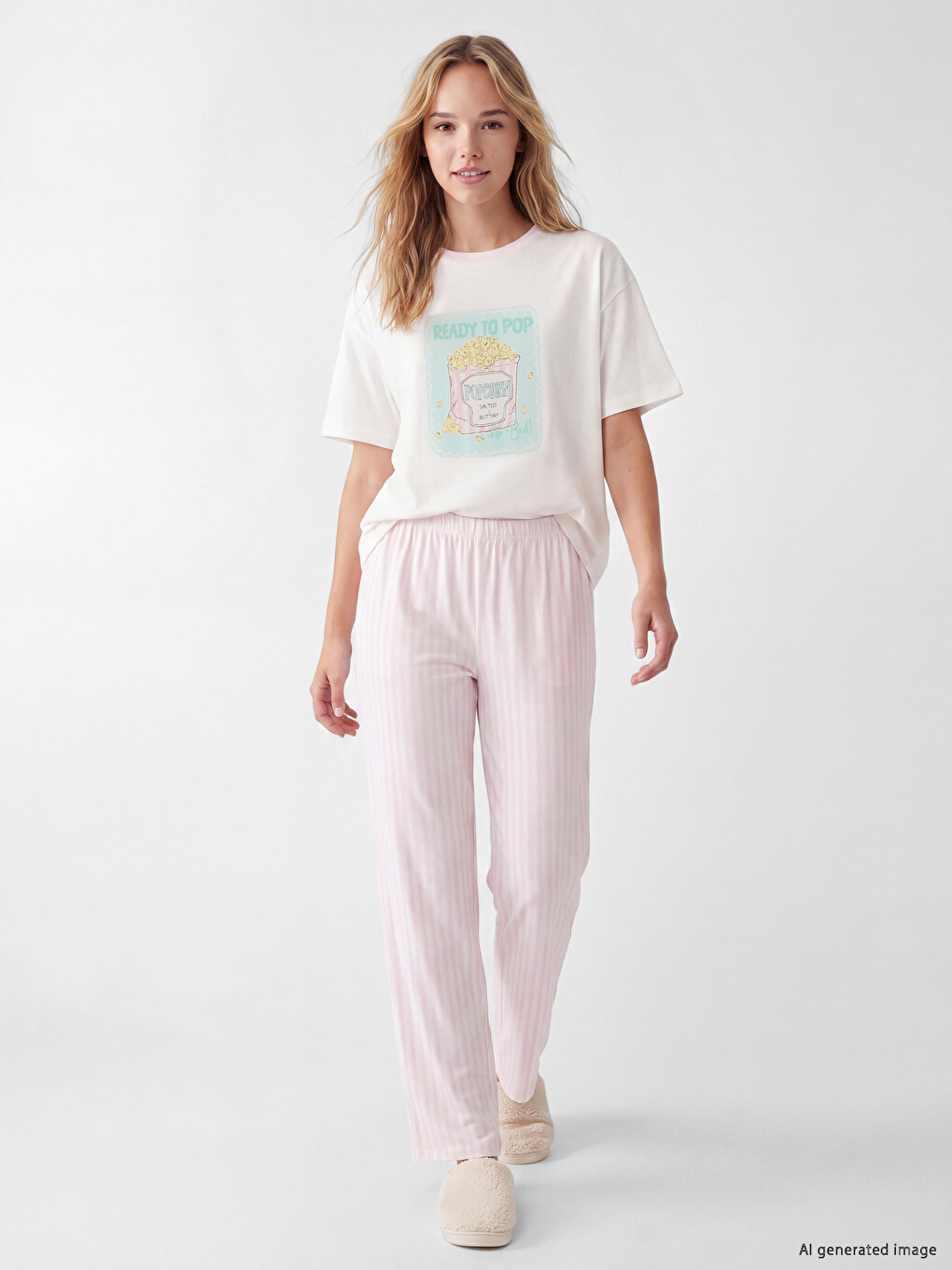 Pembe Bisiklet Yaka Kadın Pijama Takım