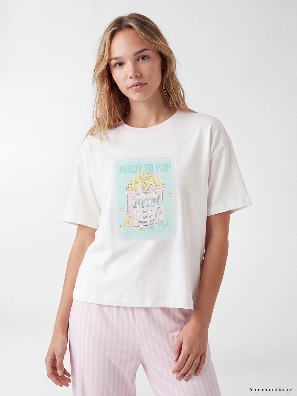 Pembe Bisiklet Yaka Kadın Pijama Takım-1