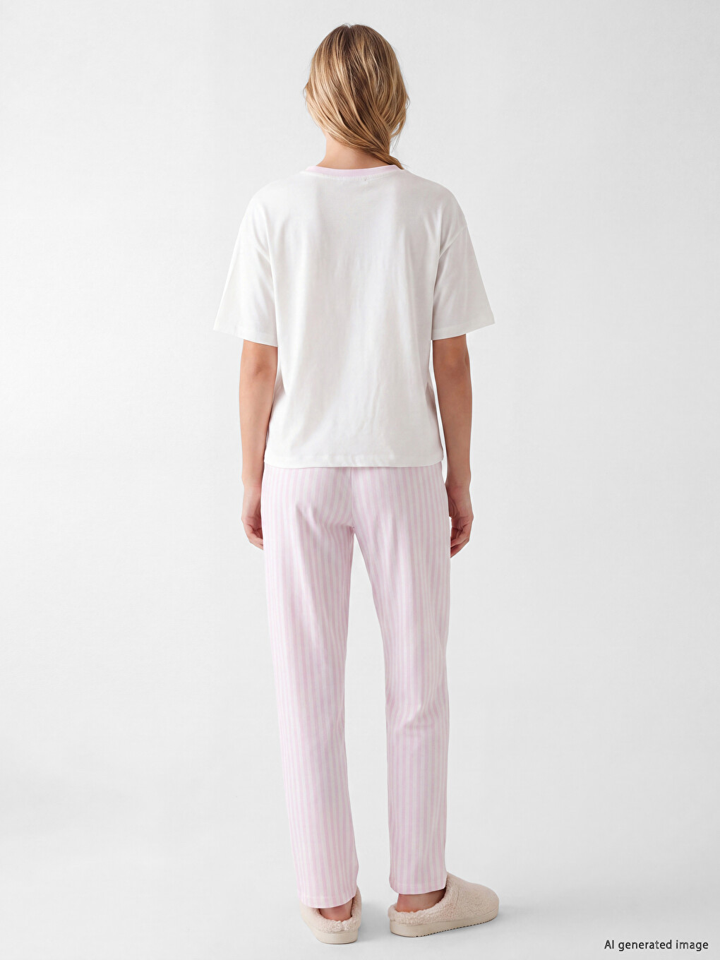 Pembe Bisiklet Yaka Kadın Pijama Takım-3