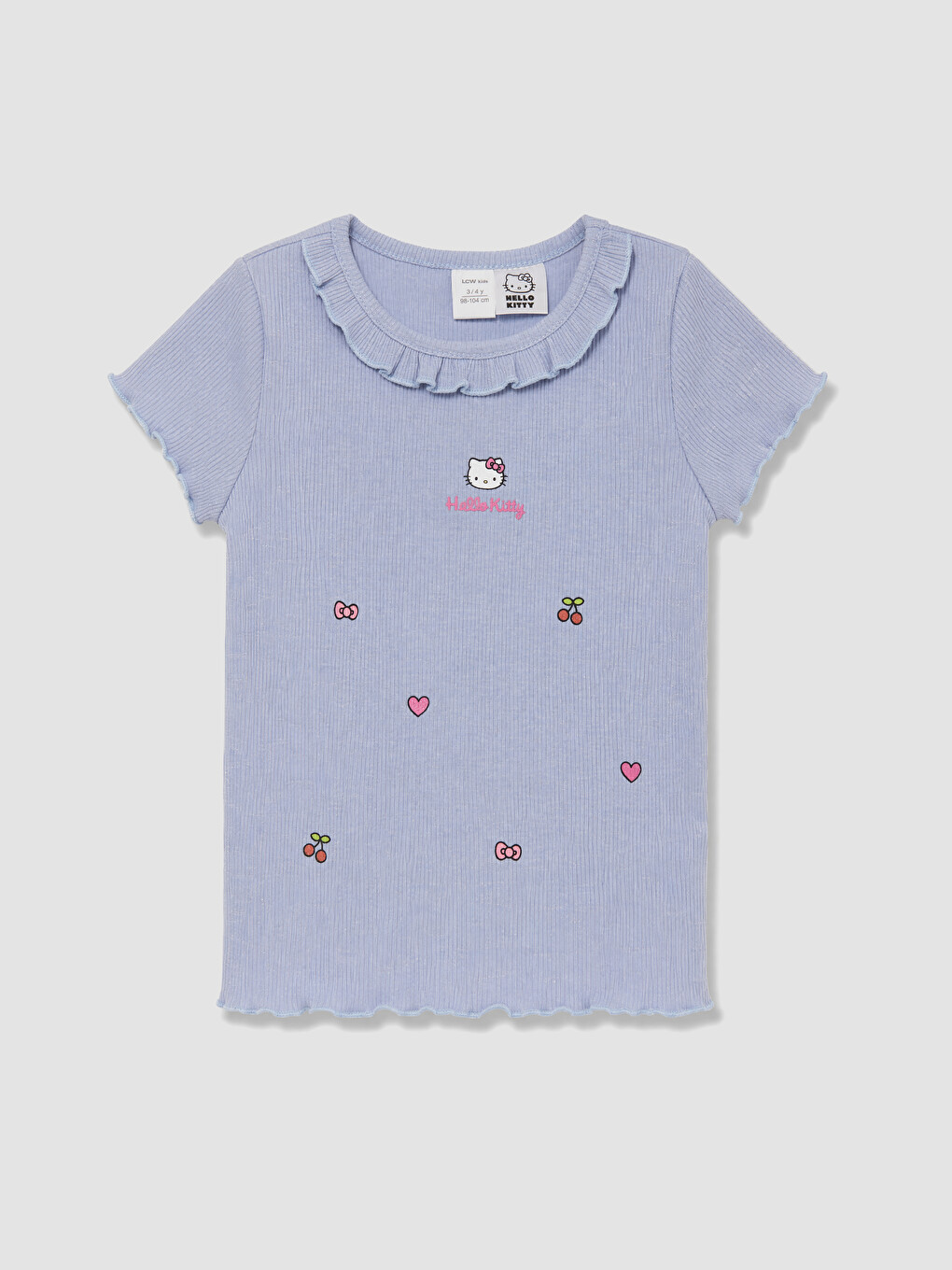 Bluzë Hello Kitty E Qëndisur Me Jakë Peter Pan Me Rrudha Për Vajza