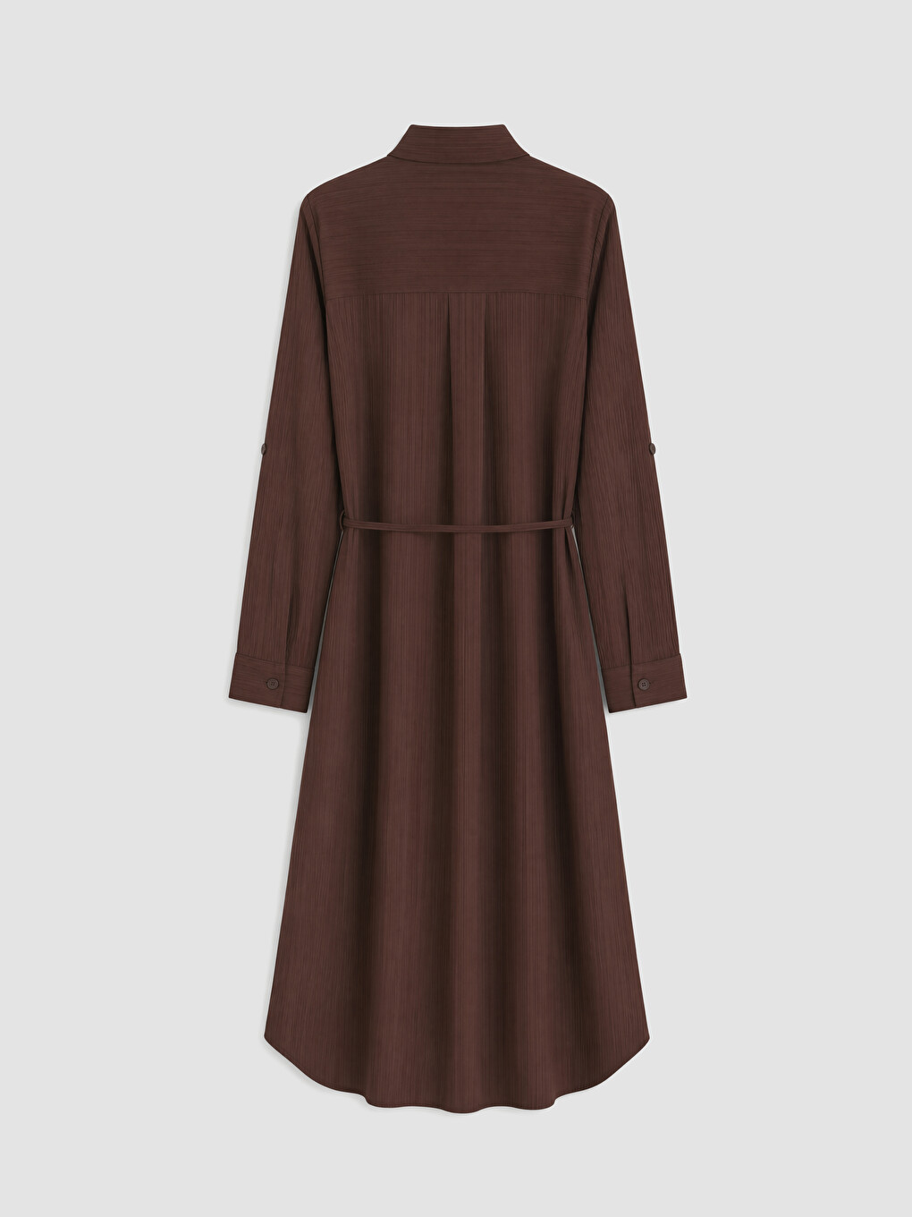 Kahverengi Beli Kuşaklı Dokulu Gömlek Tunik-5