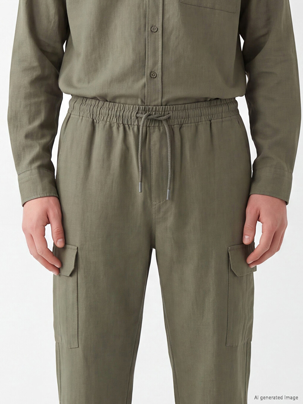 Haki Relax Fit Erkek Kargo Pantolon-1