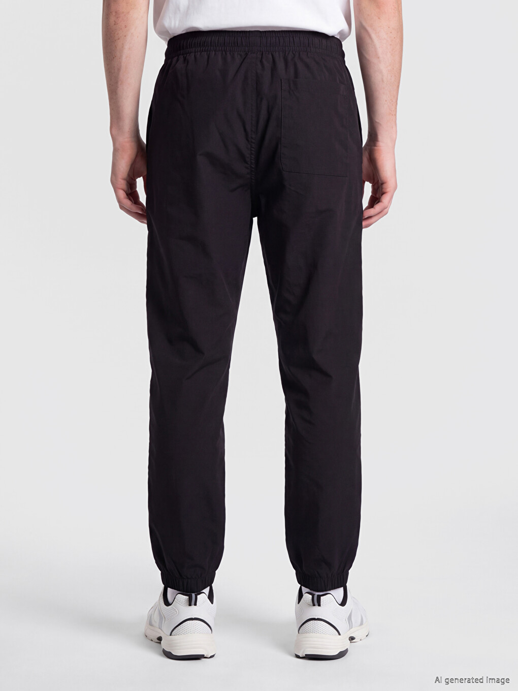 Siyah Poplin Standart Kalıp Erkek Pantolon-3