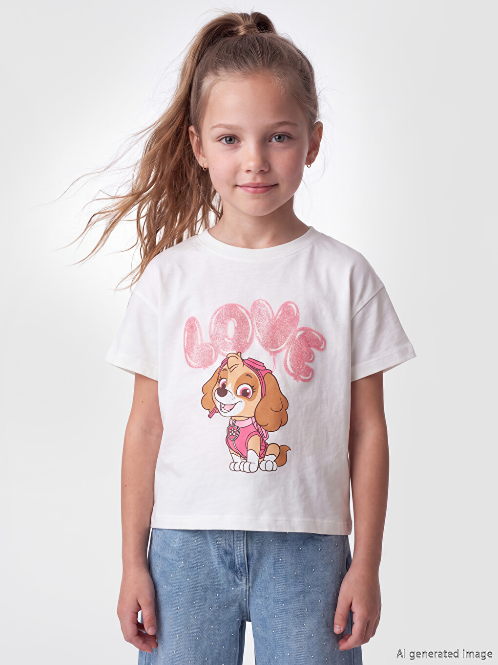 Crew Neck Paw Patrol Printed Girls' T-shirt-1