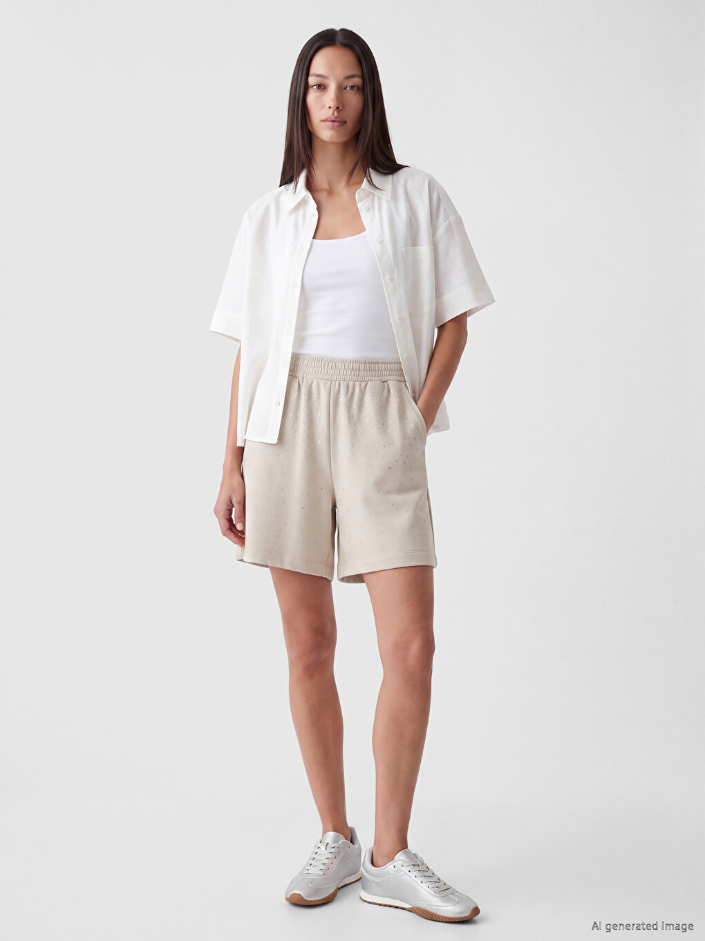 Elastic Waist Rhinestone Embellished Soft Touch Women's Shorts