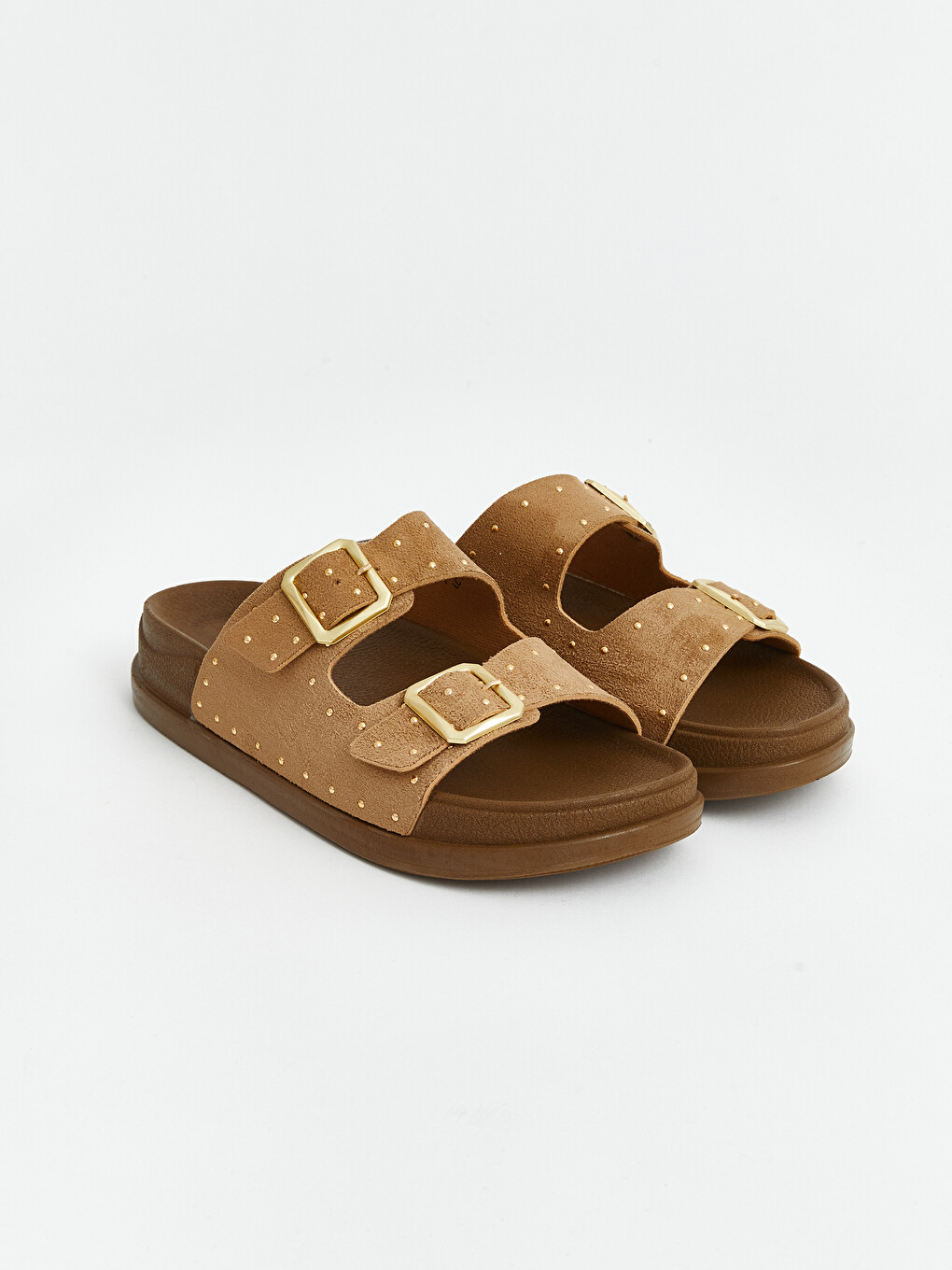 Double Buckled Stud Detailed Women's Slipper