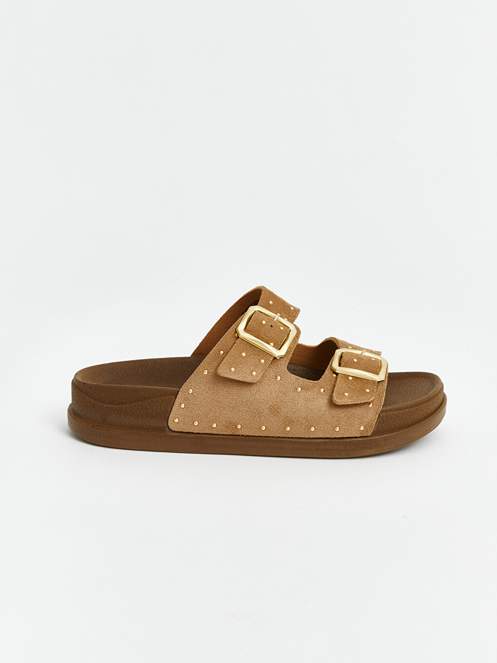 Double Buckled Stud Detailed Women's Slipper-1