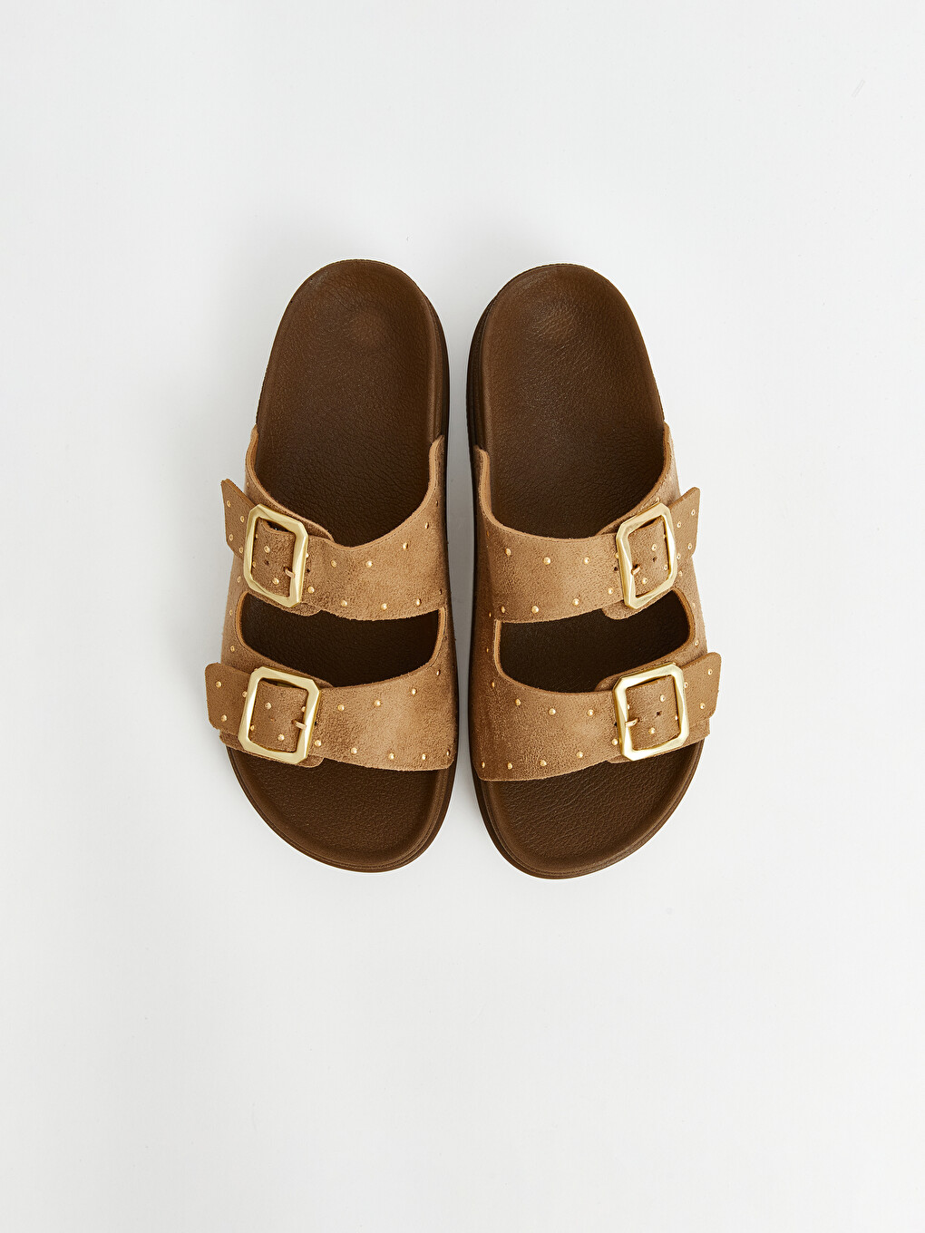 Double Buckled Stud Detailed Women's Slipper-2