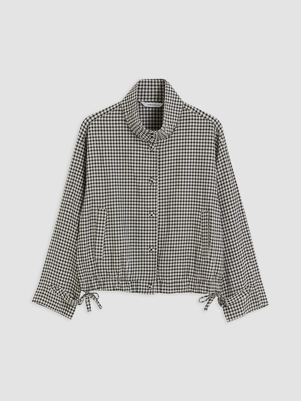 Ekru Dik Yaka Ekose Oversize Kadın Ceket-4