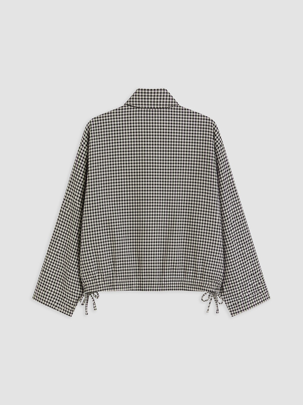 Ekru Dik Yaka Ekose Oversize Kadın Ceket-5