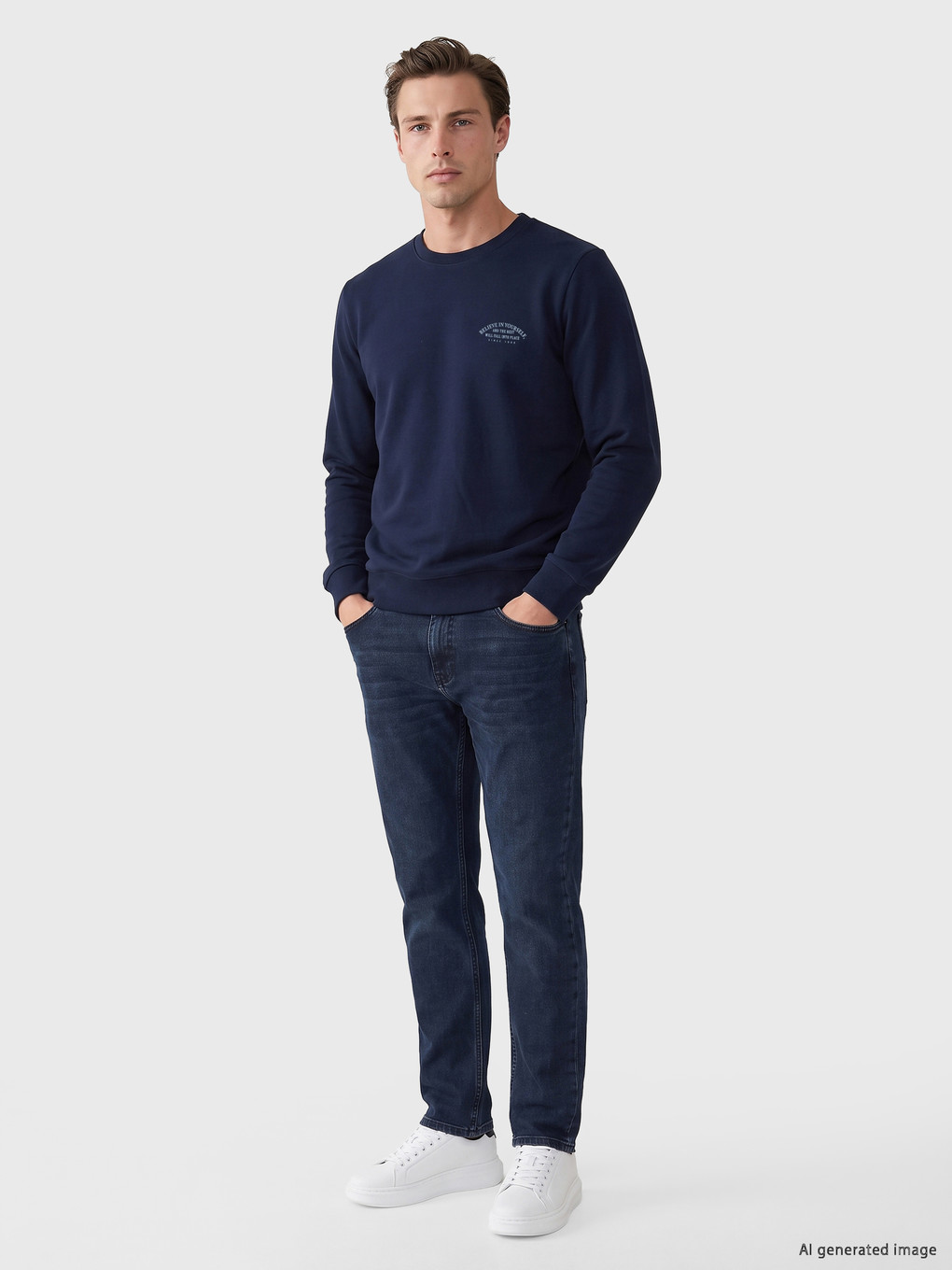 Crew Neck Men's Thick Sweatshirt-1