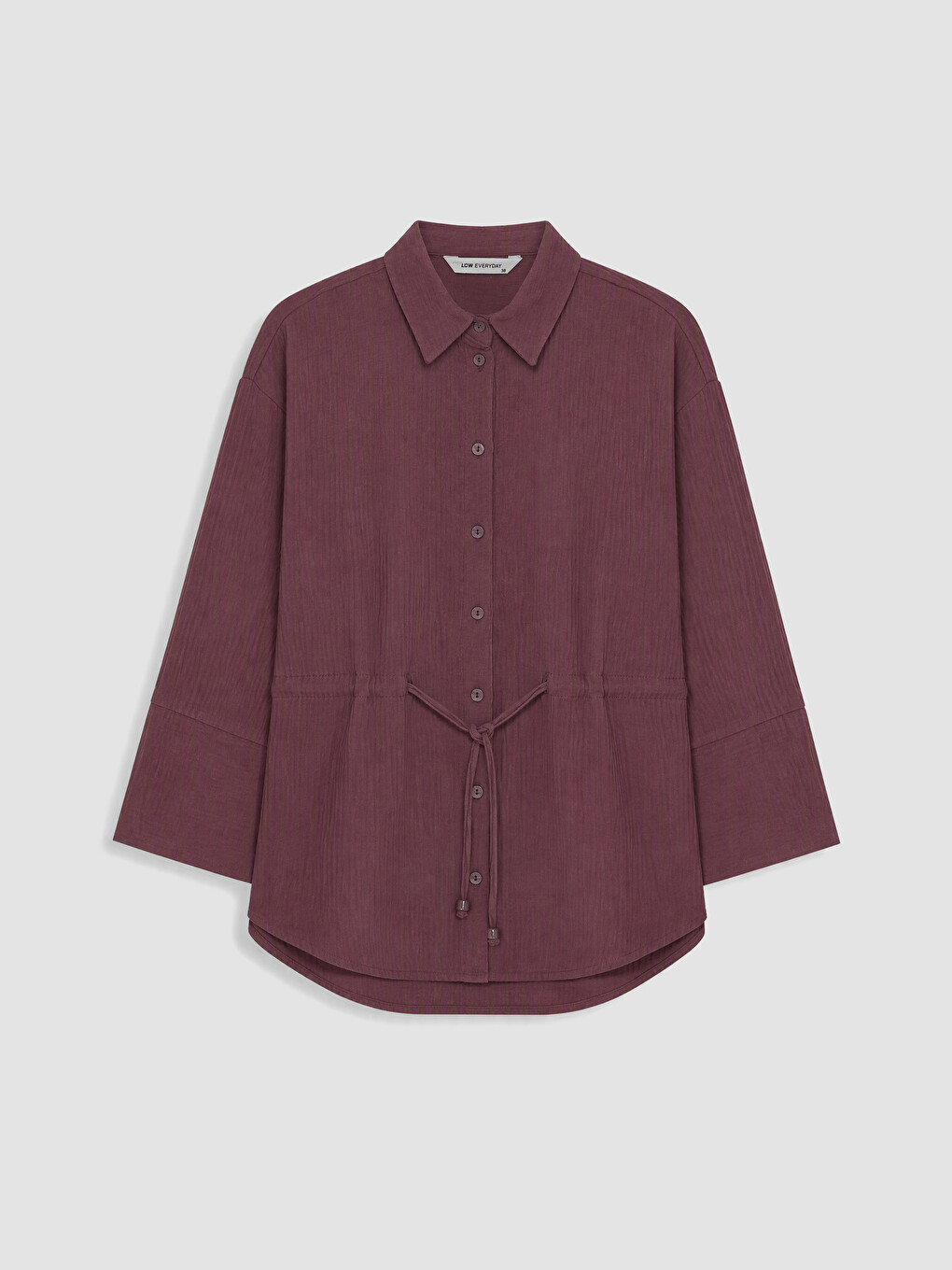 Bordo Büzgülü Oversize Müslin Kadın Gömlek-4