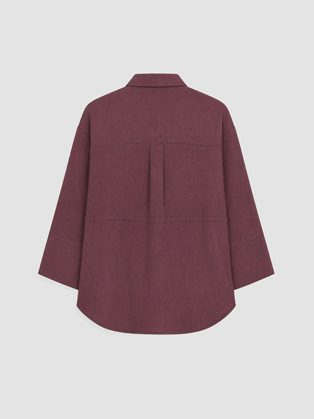 Bordo Büzgülü Oversize Müslin Kadın Gömlek-6