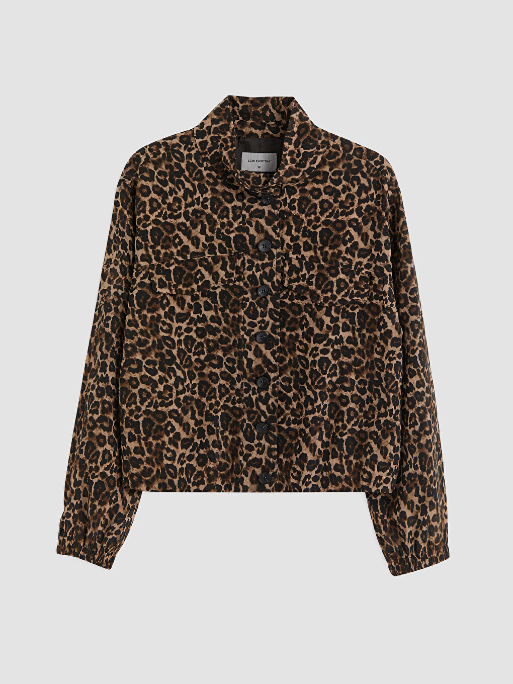 Kahverengi Leopar Desenli Keten Karışımlı Kadın Ceket-4