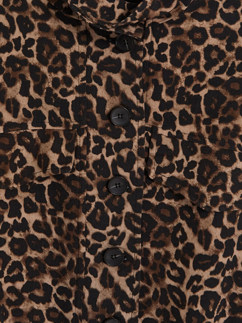 Kahverengi Leopar Desenli Keten Karışımlı Kadın Ceket-6