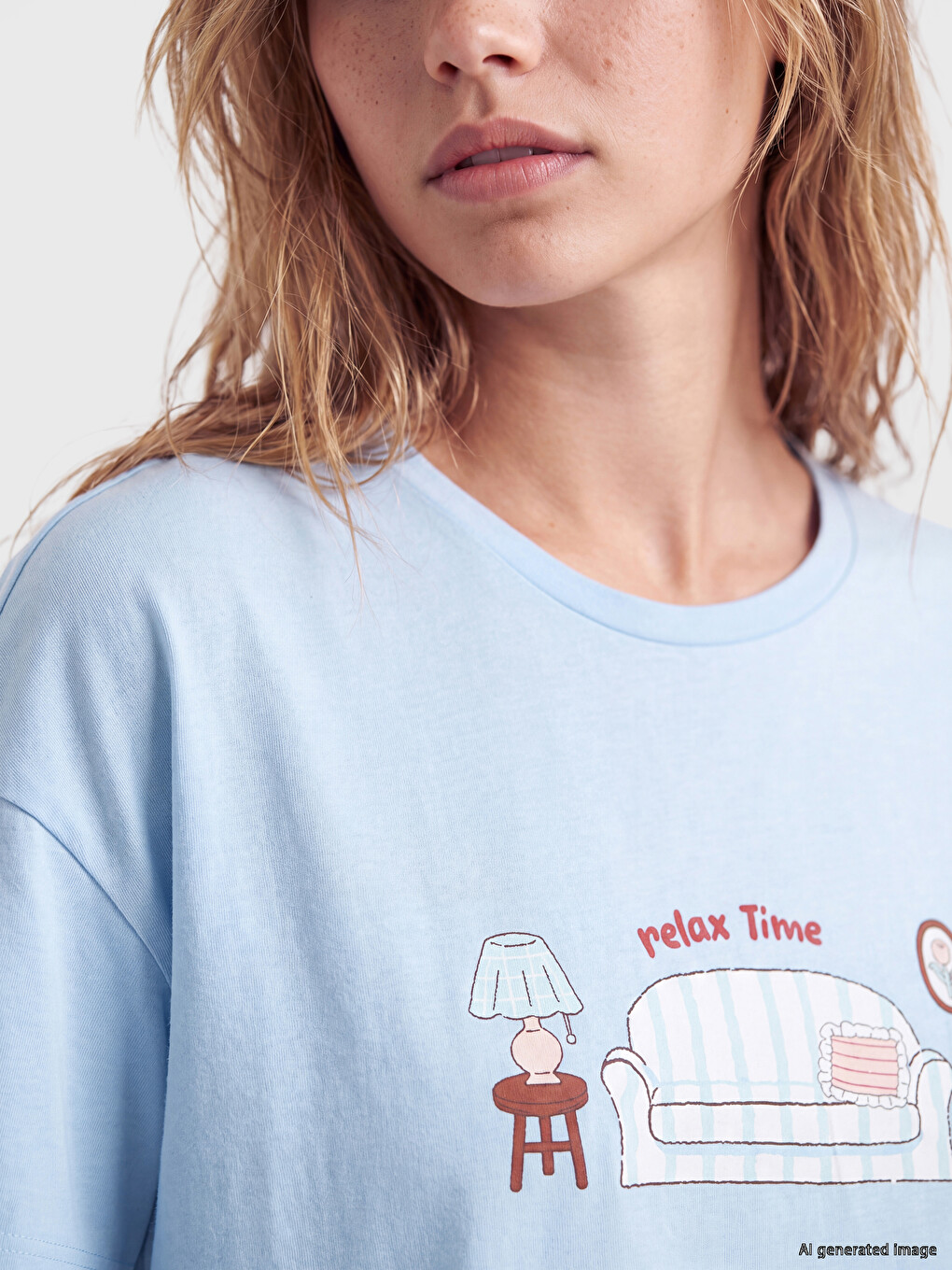 Mavi Baskılı Kadın Şortlu Pijama Takımı-2