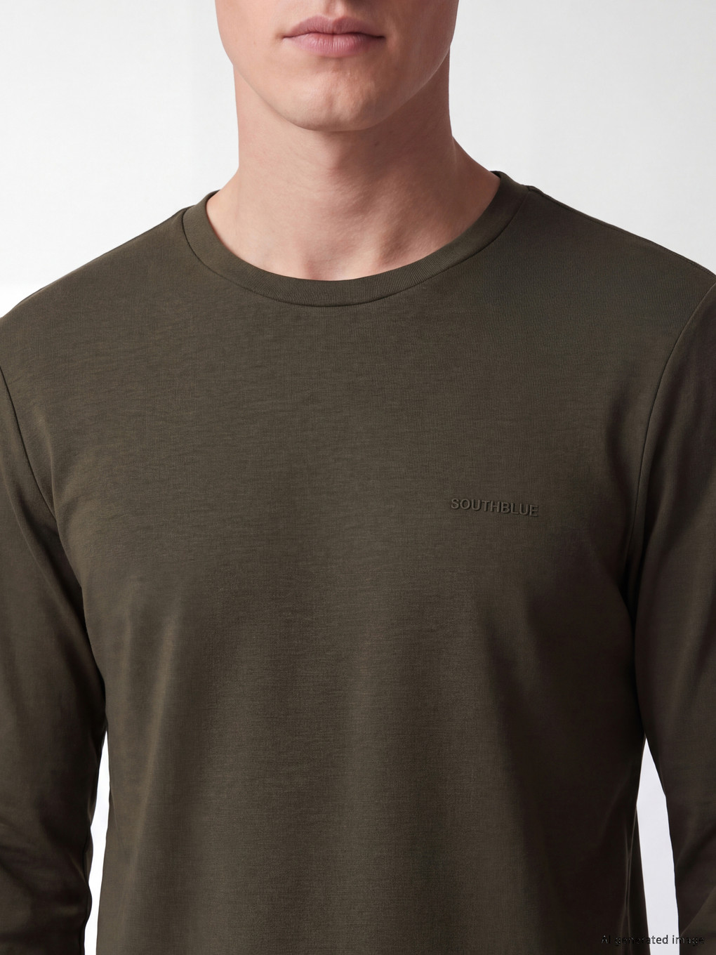 Haki Bisiklet Yaka Baskılı Erkek Sweatshirt-2