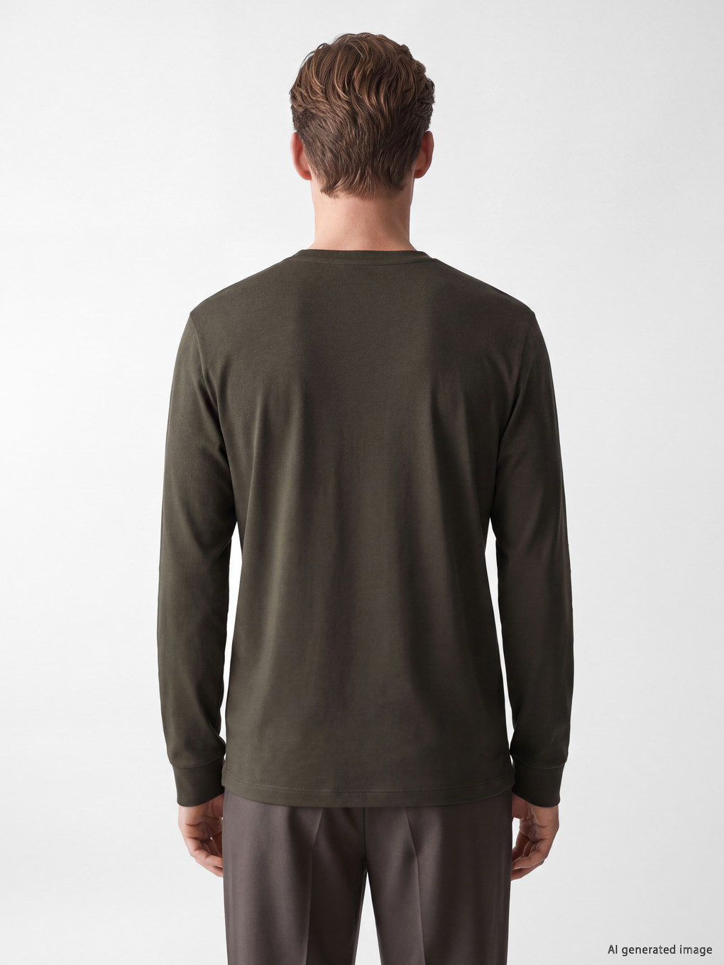 Haki Bisiklet Yaka Baskılı Erkek Sweatshirt-3