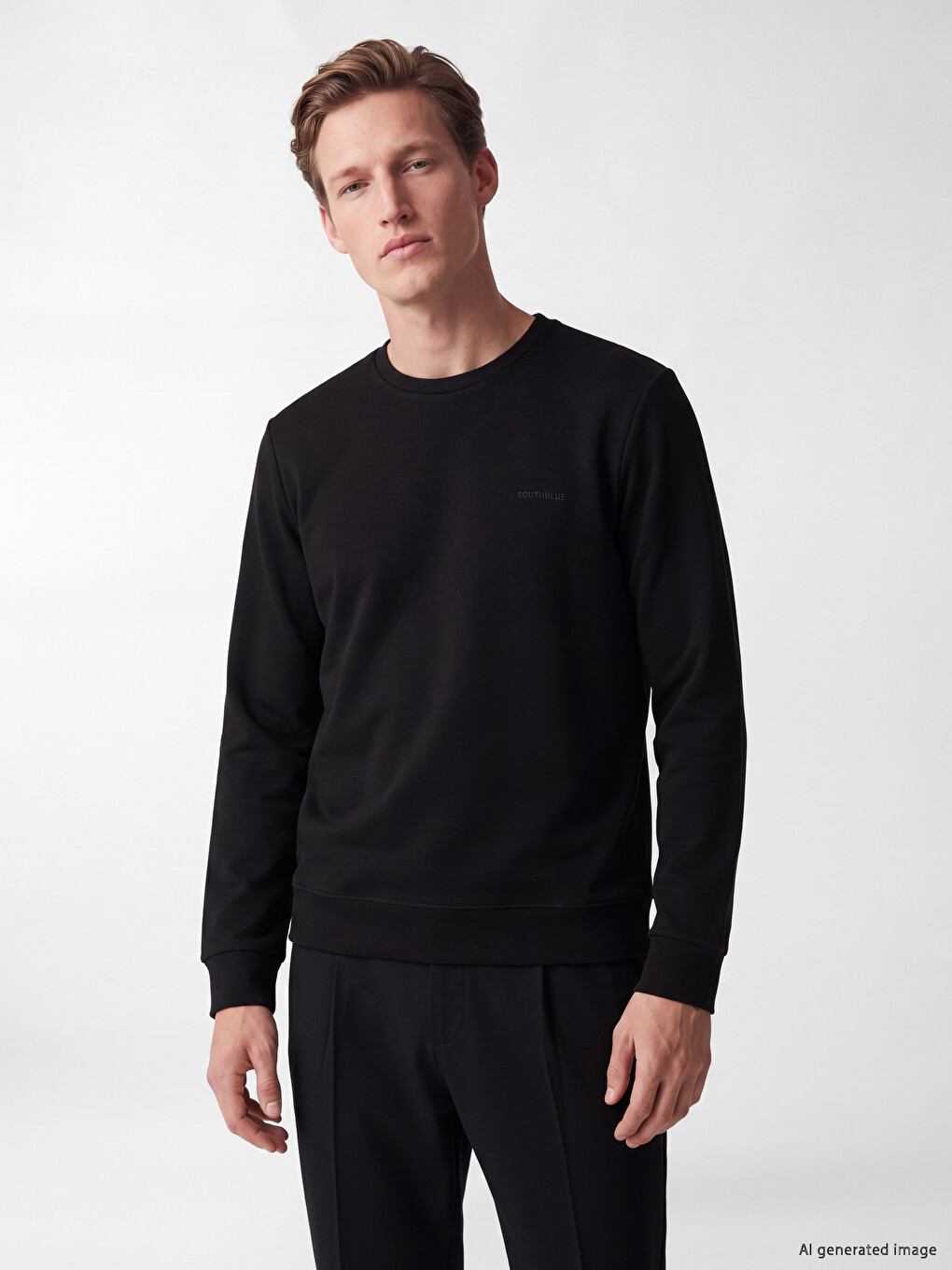 Siyah Bisiklet Yaka Baskılı Sweatshirt