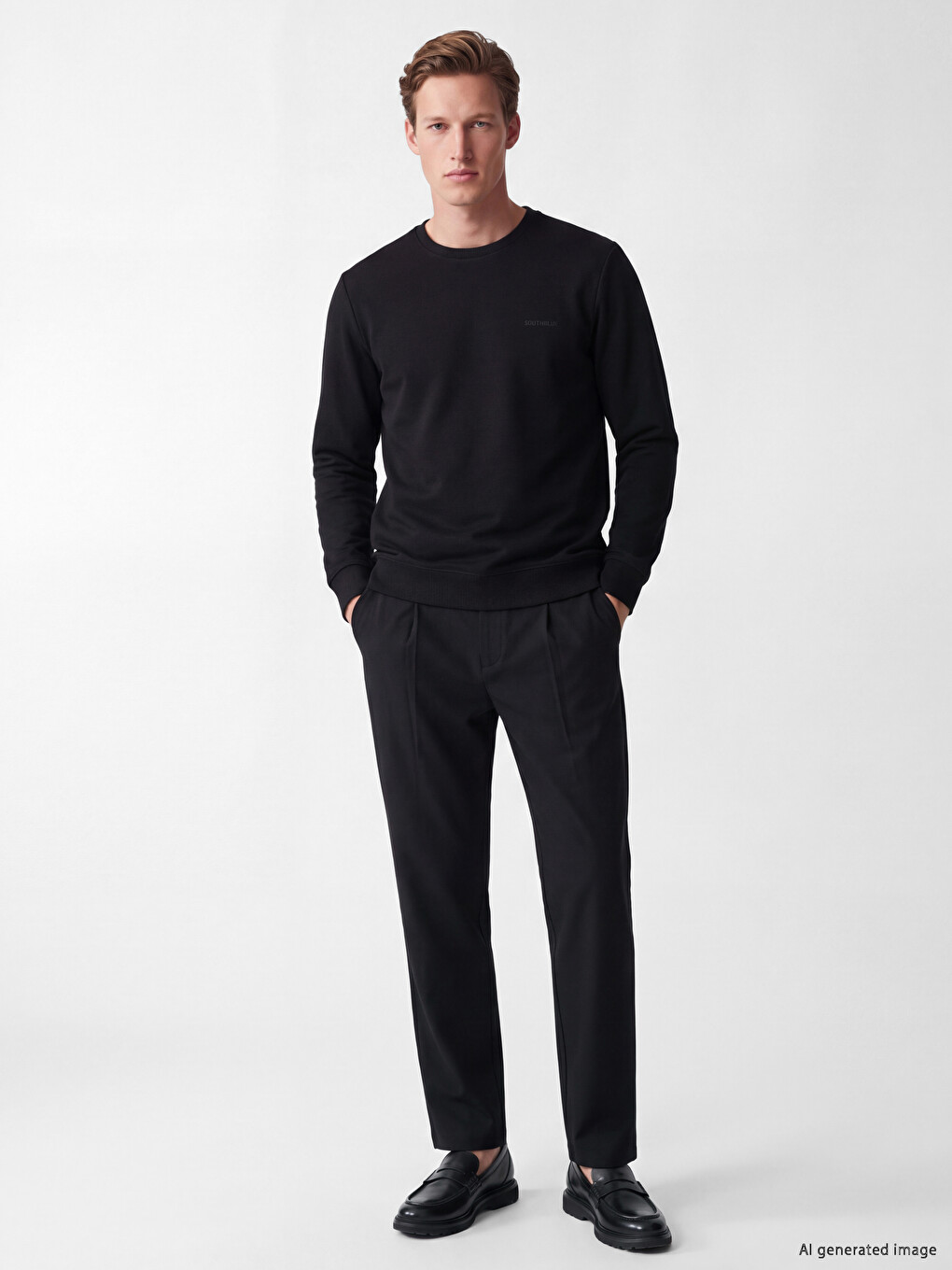 Siyah Bisiklet Yaka Baskılı Sweatshirt-1