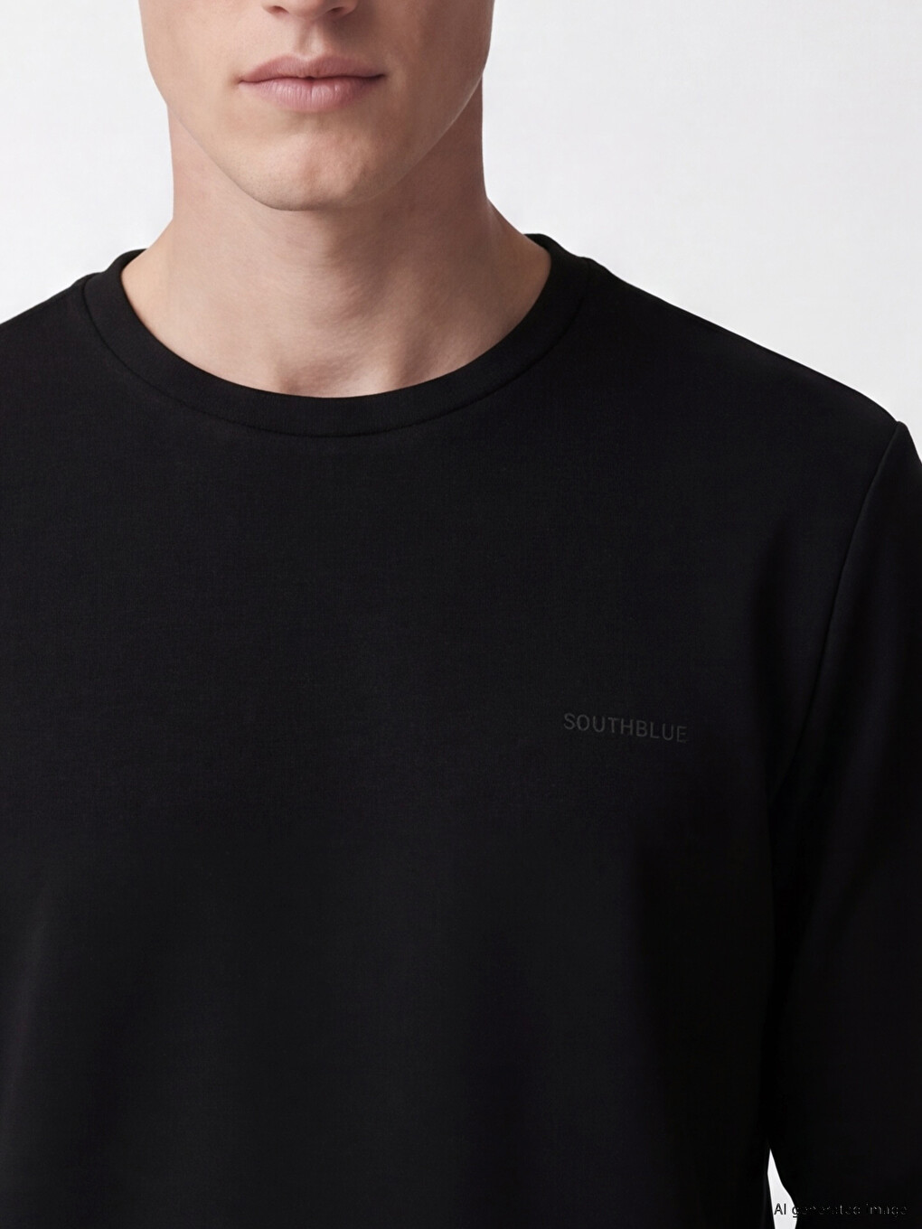 Siyah Bisiklet Yaka Baskılı Sweatshirt-2