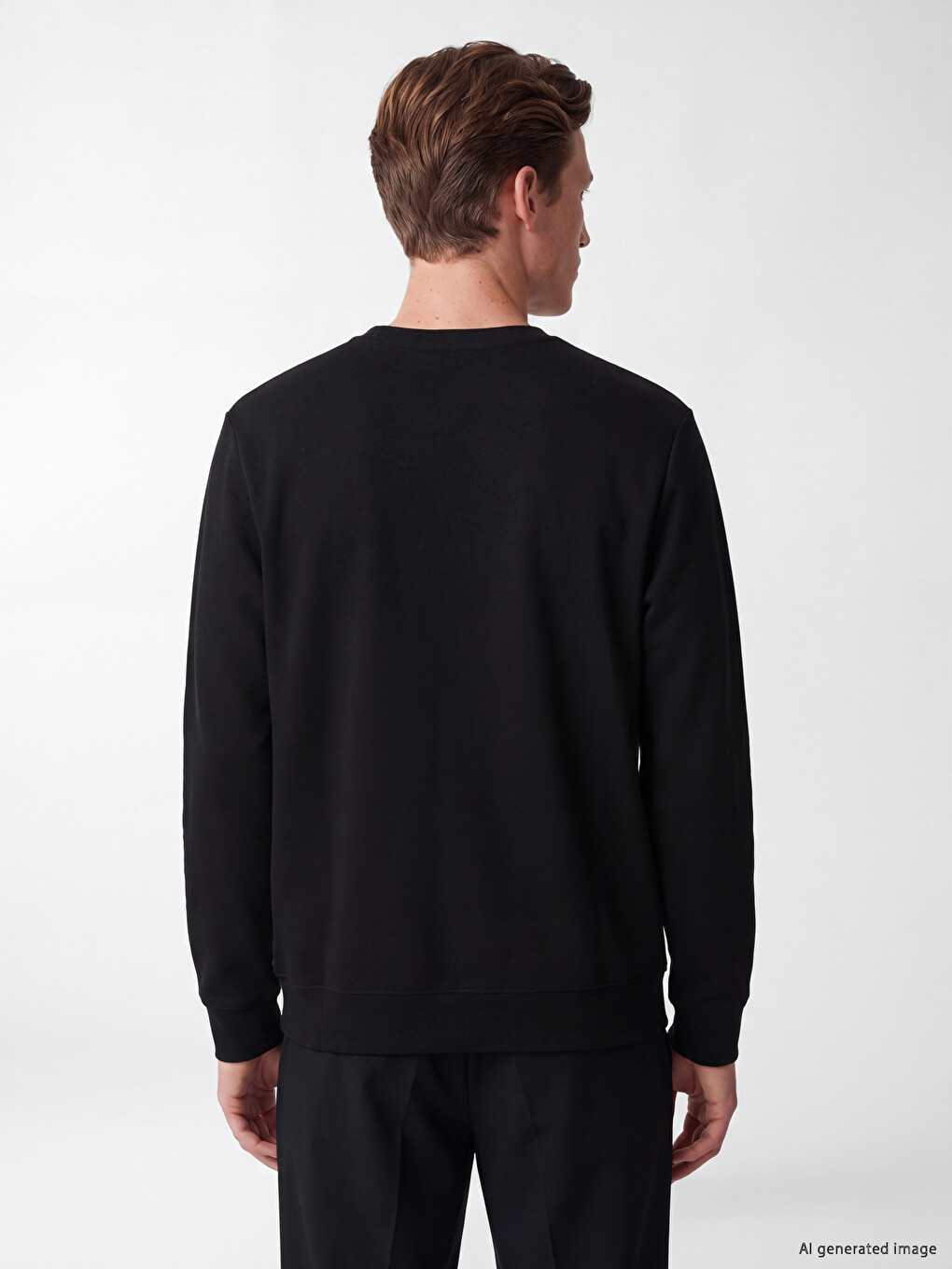 Siyah Bisiklet Yaka Baskılı Sweatshirt-3