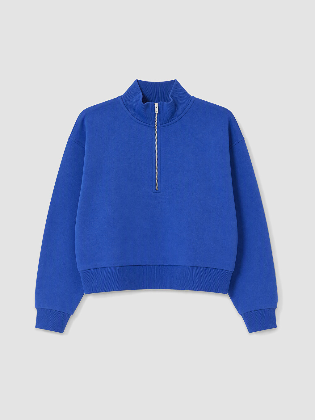 Mavi Dik Yaka Kadın Kalın Sweatshirt