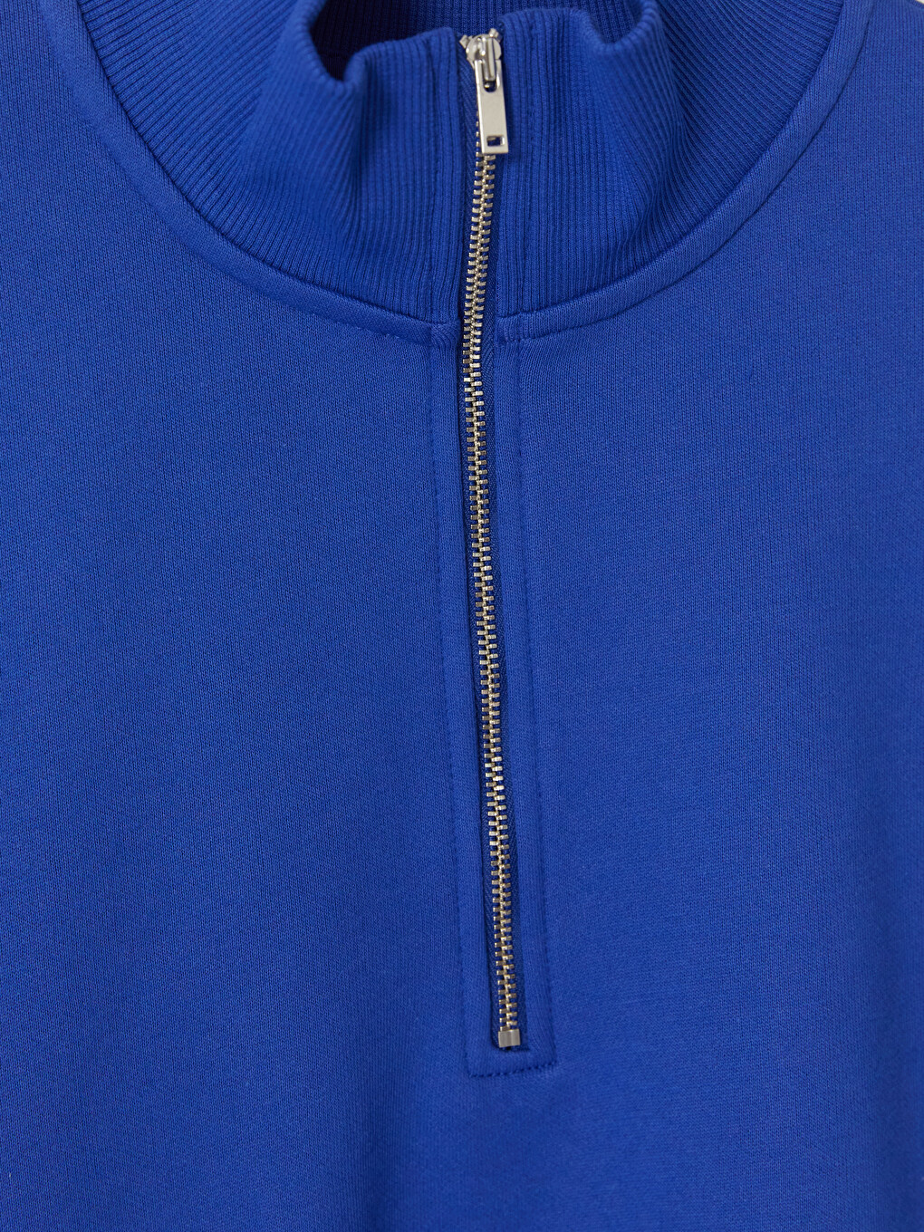 Mavi Dik Yaka Kadın Kalın Sweatshirt-2