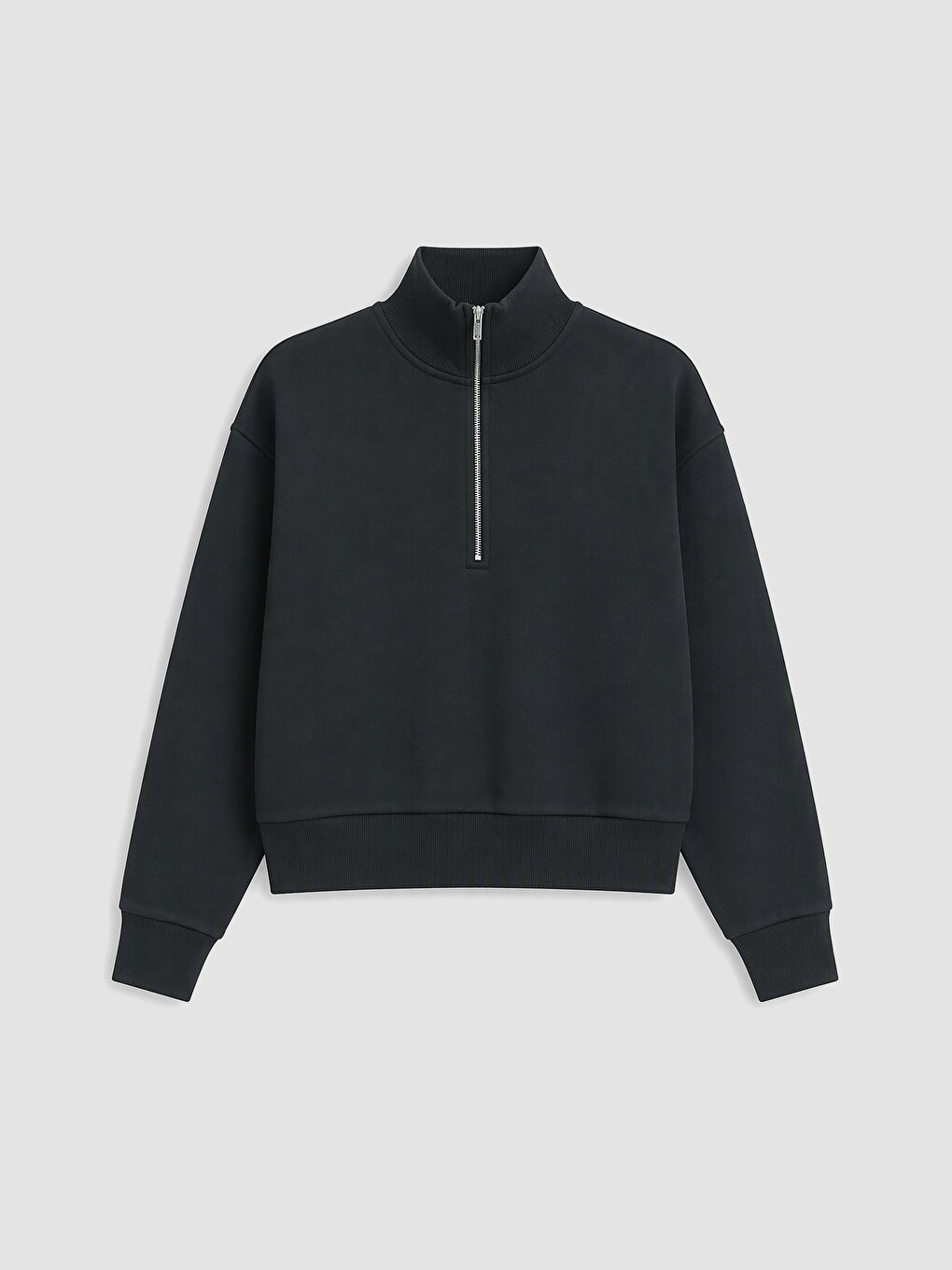 Siyah Dik Yaka Kadın Kalın Sweatshirt