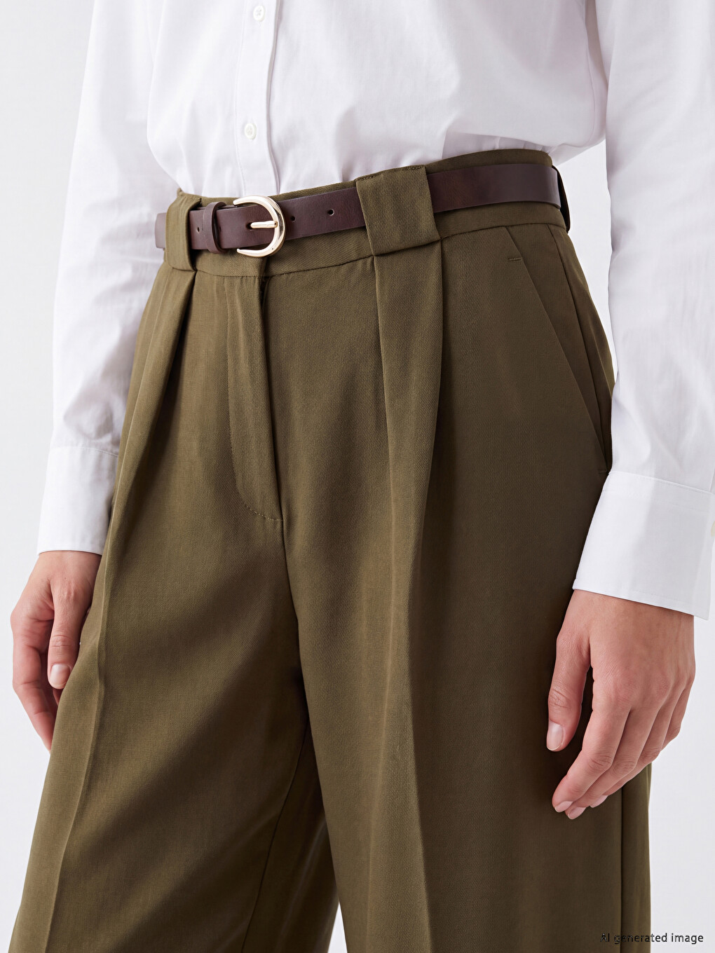 Waist Belted Pleated Women's Kuımaş Trousers-2