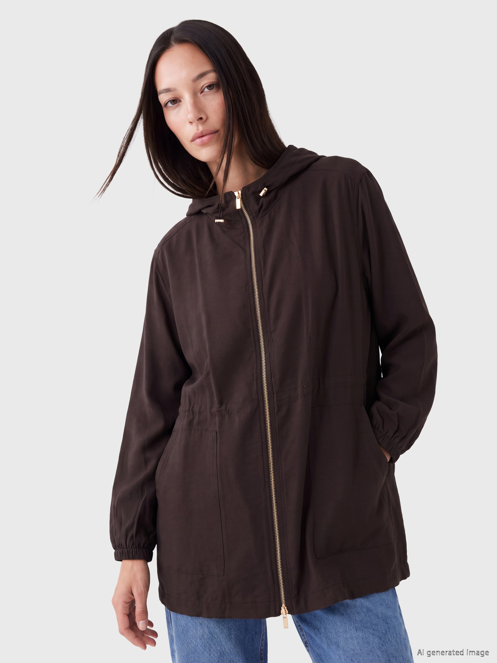 Woman Brown Modest Hooded Abaya