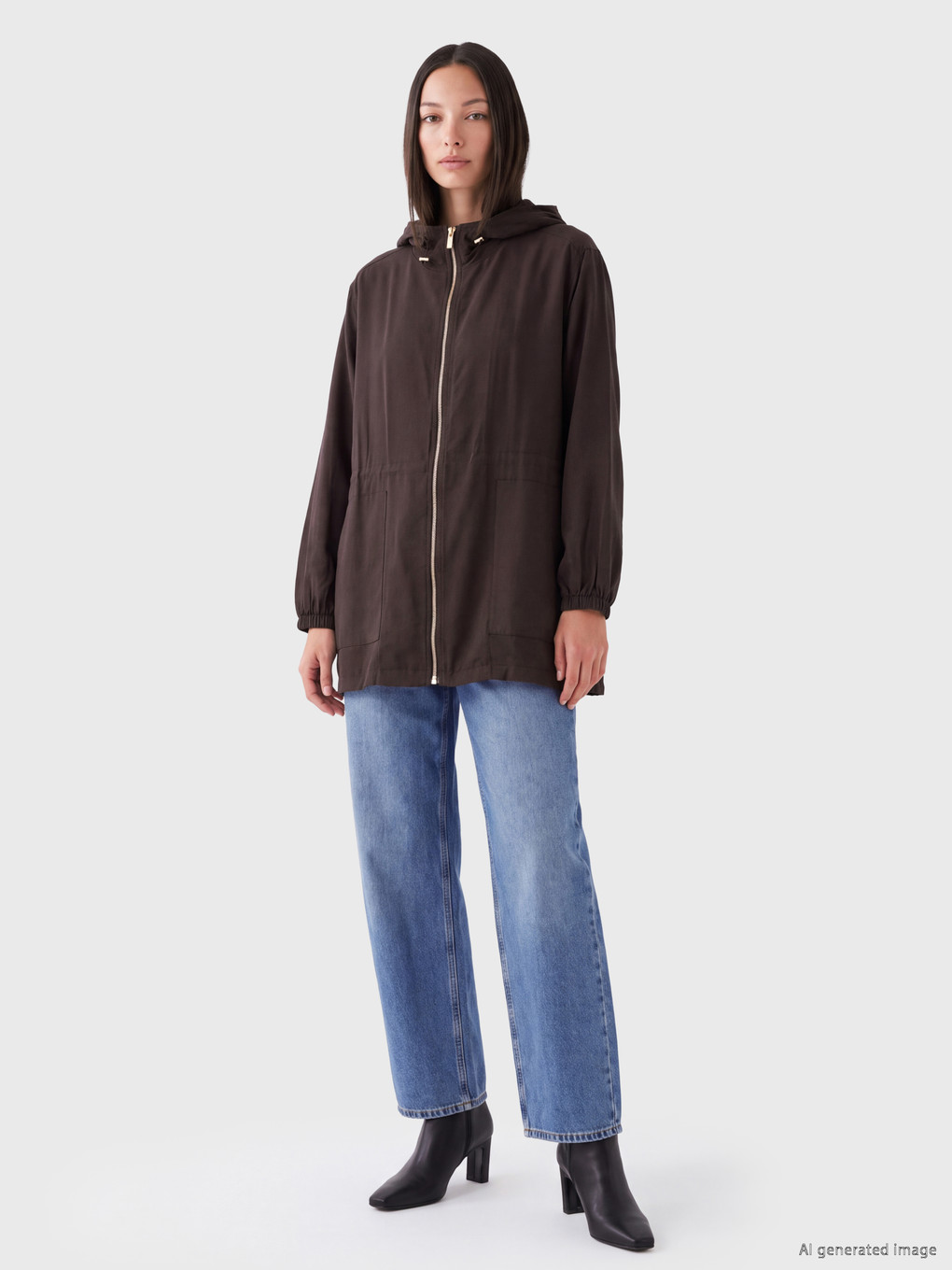 Woman Brown Modest Hooded Abaya-1