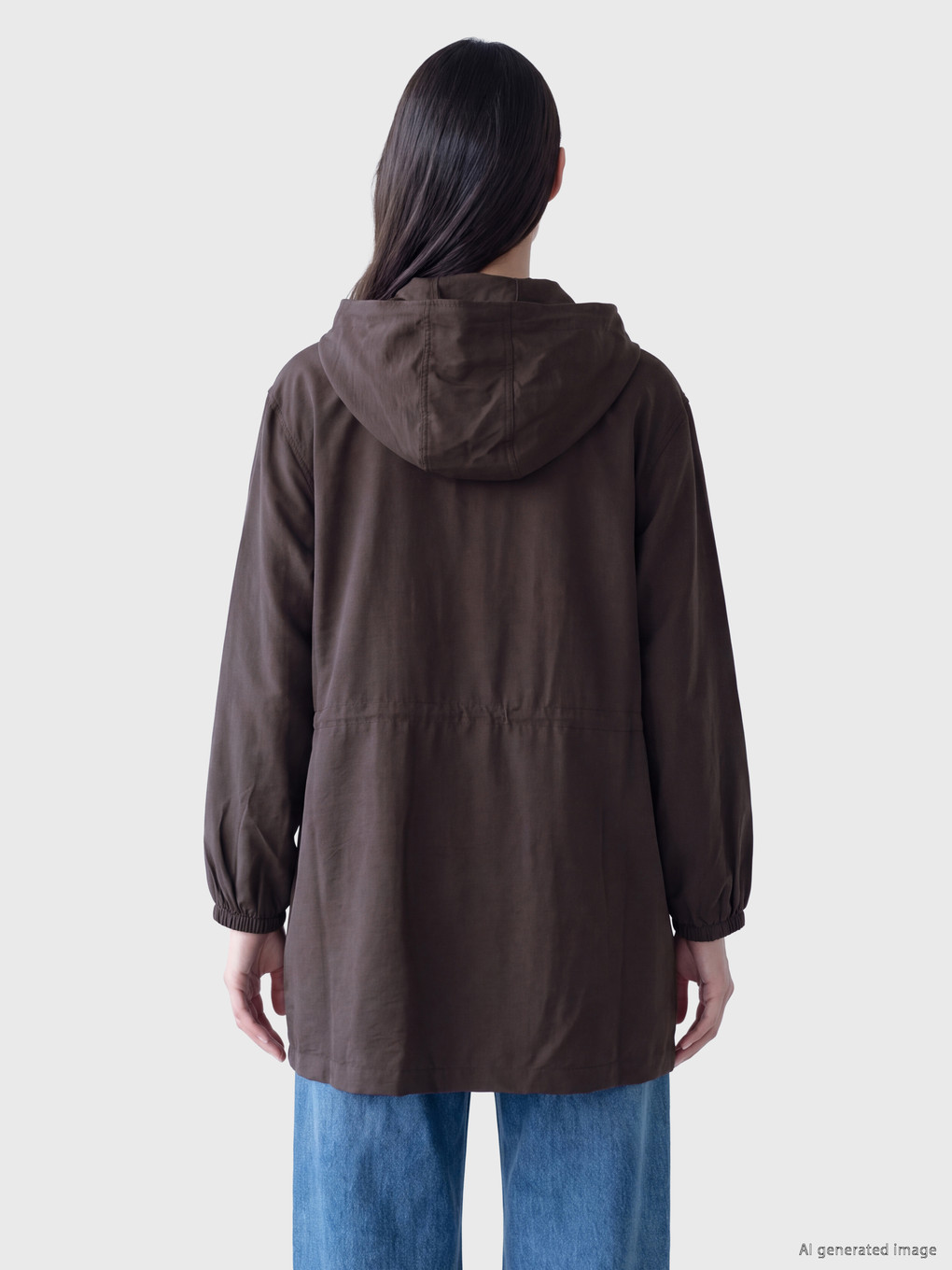 Woman Brown Modest Hooded Abaya-3