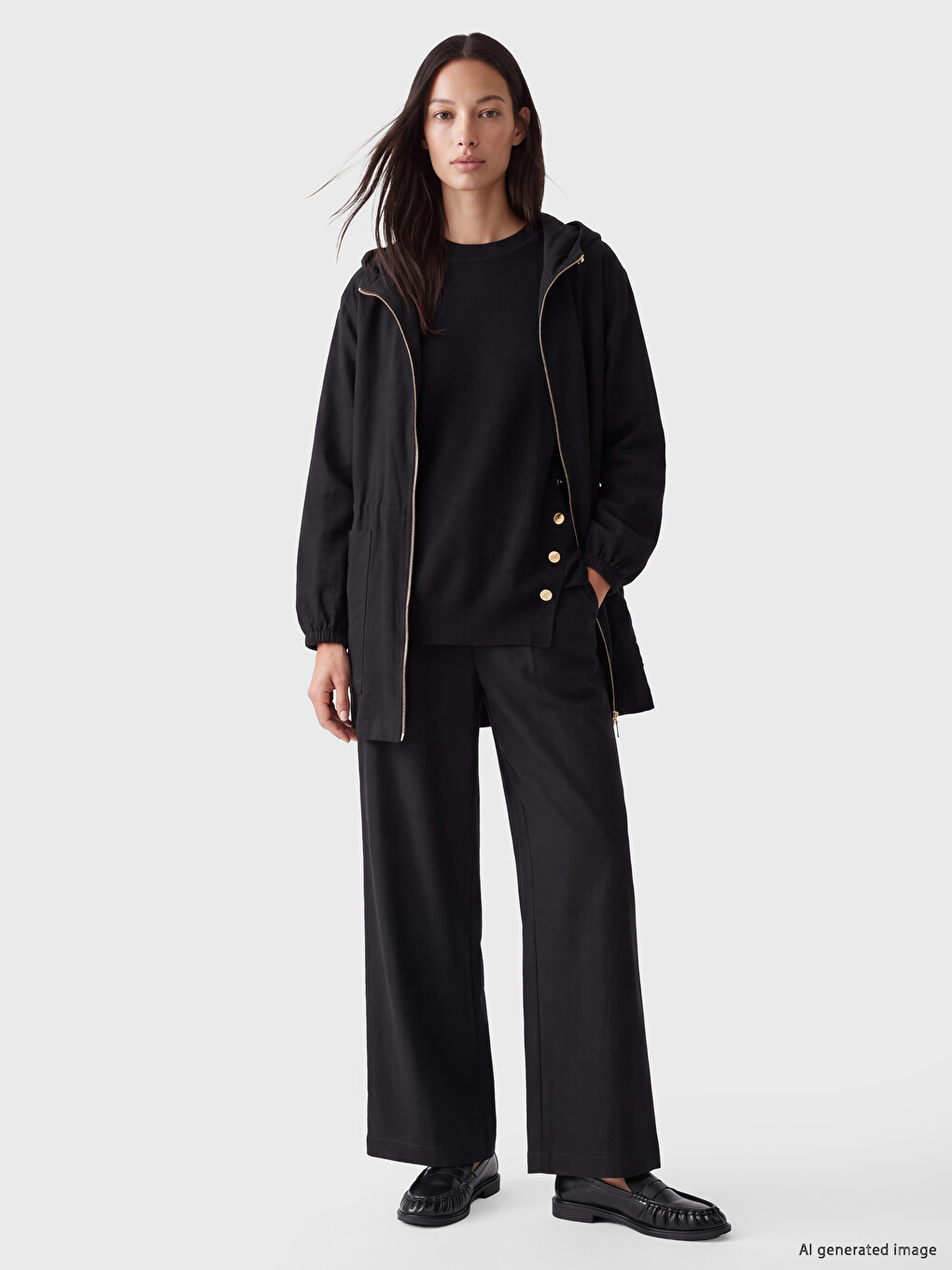 Woman Black Modest Hooded Abaya-1