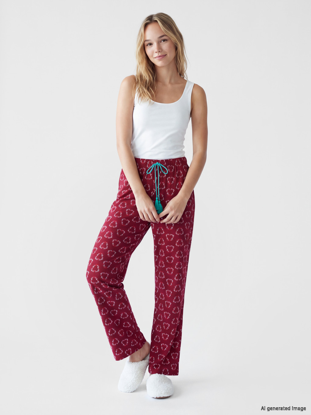 Kırmızı Desenli Kadın Pijama Altı
