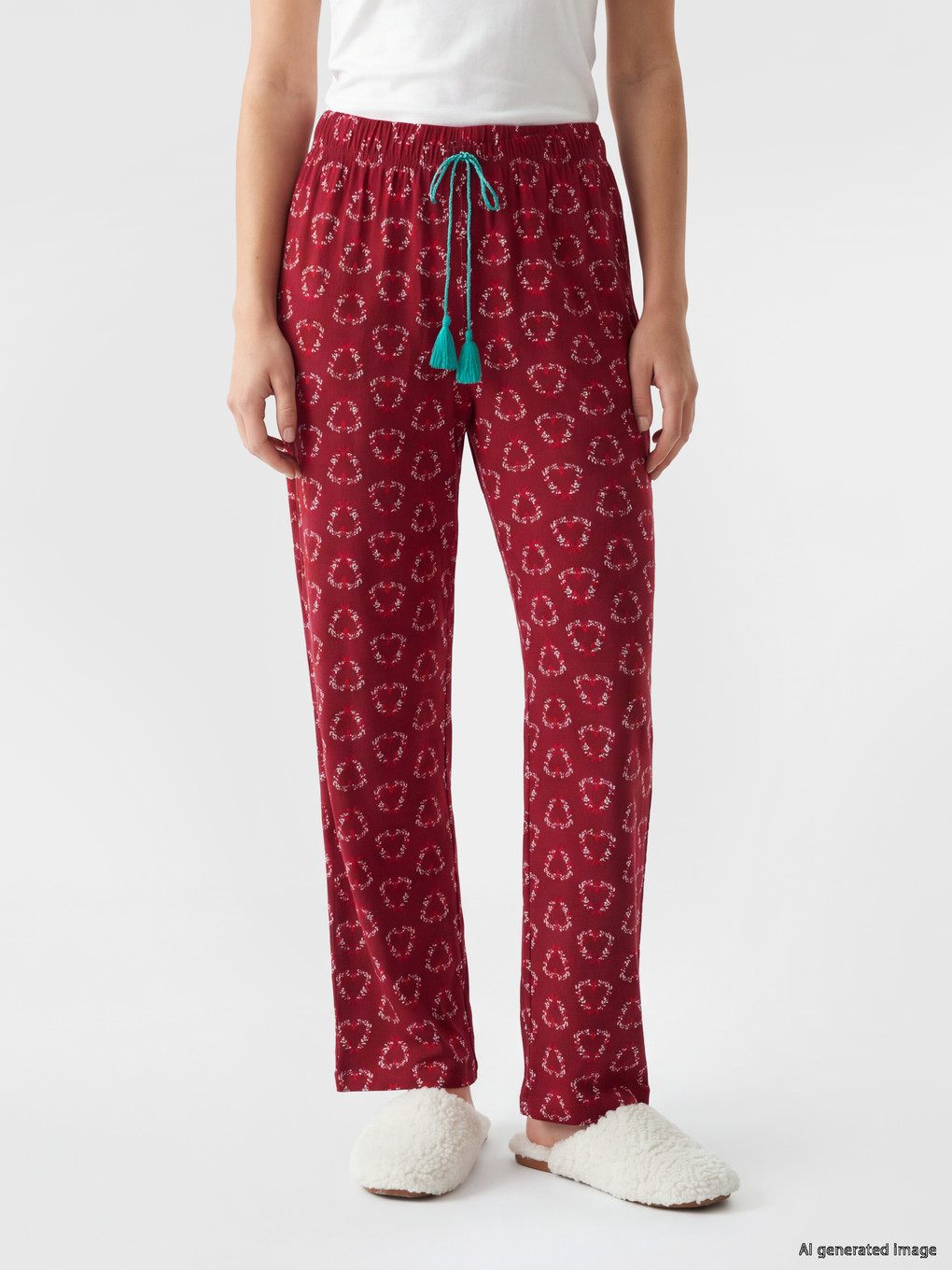 Kırmızı Desenli Kadın Pijama Altı-1