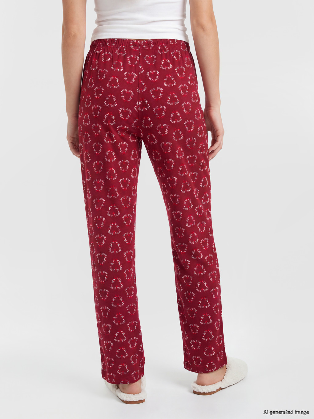 Kırmızı Desenli Kadın Pijama Altı-3