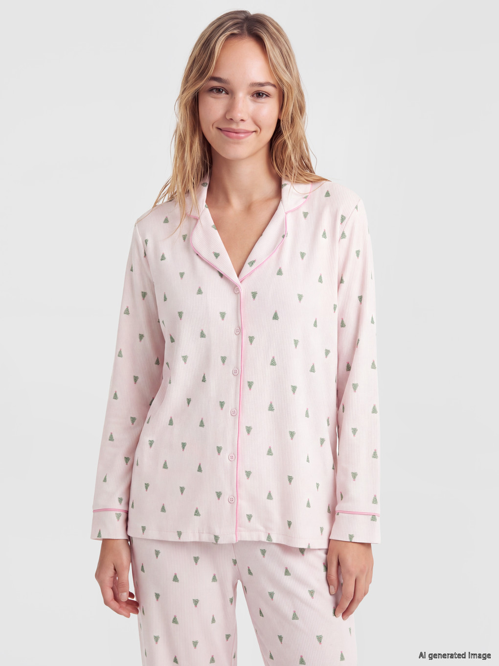 Pembe Yılbaşı Temalı Kadın Pijama Takım-1