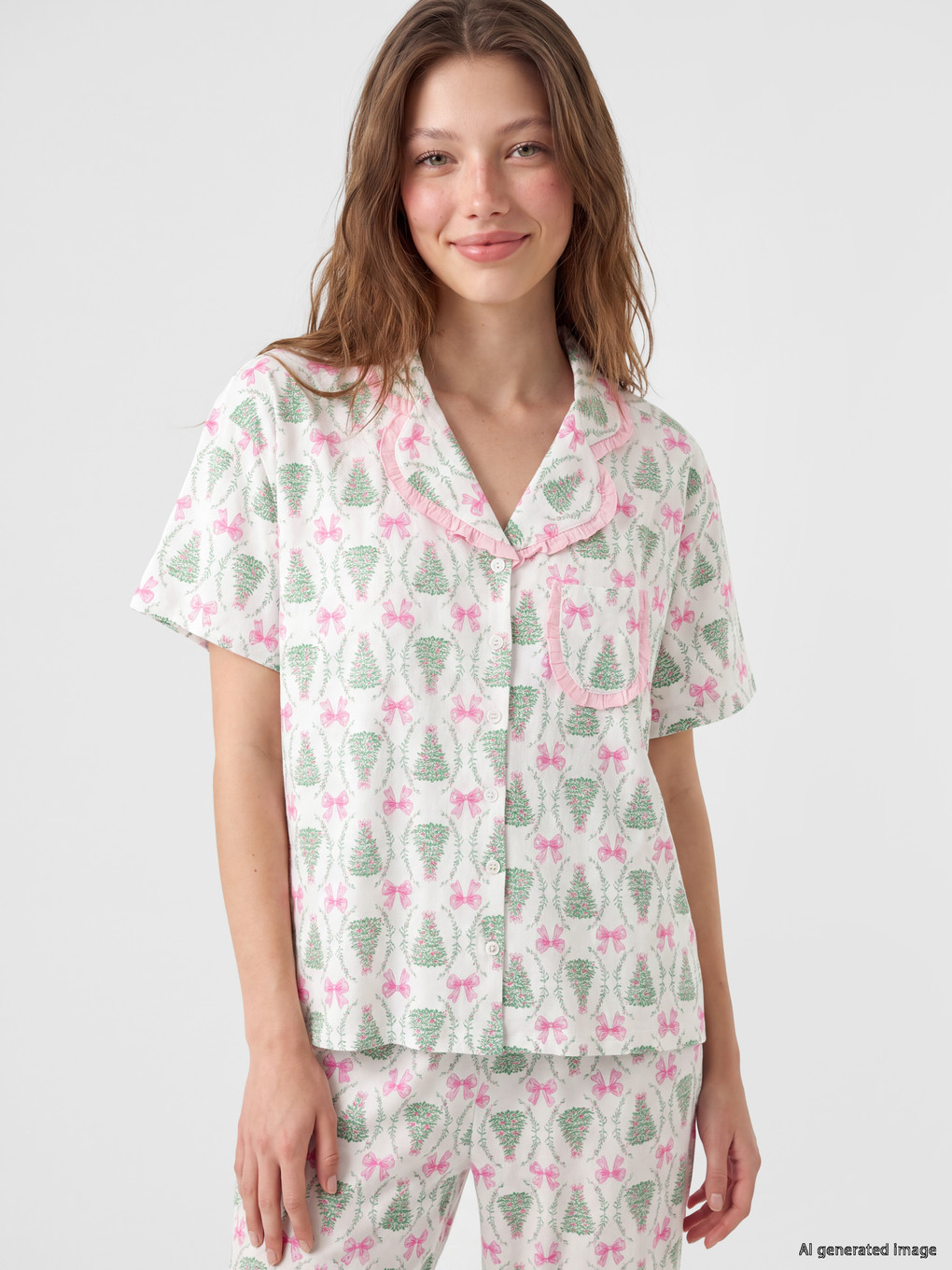 Ekru Yılbaşı Temalı Kadın Pijama Takımı-1