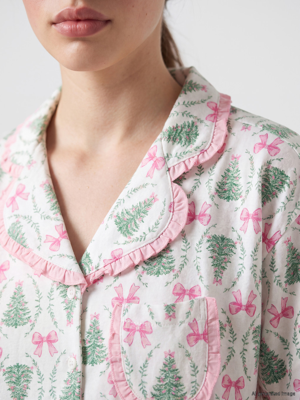 Ekru Yılbaşı Temalı Kadın Pijama Takımı-2