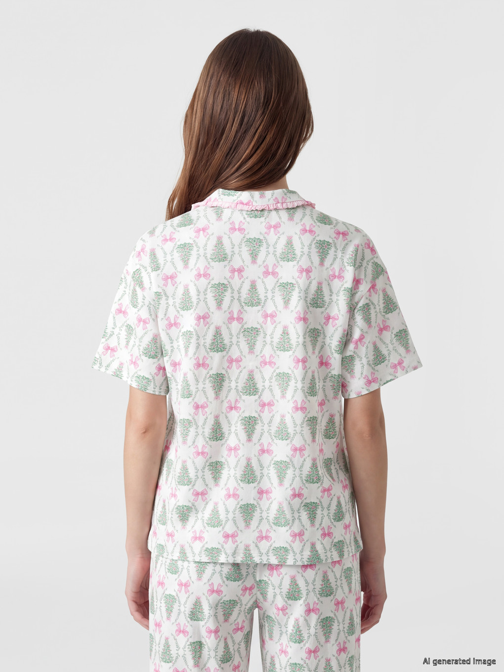 Ekru Yılbaşı Temalı Kadın Pijama Takımı-3