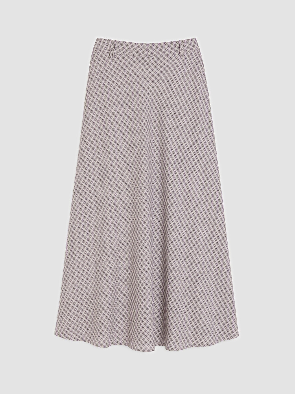 Ekru Loose Fit Ekose Kloş Etek-1
